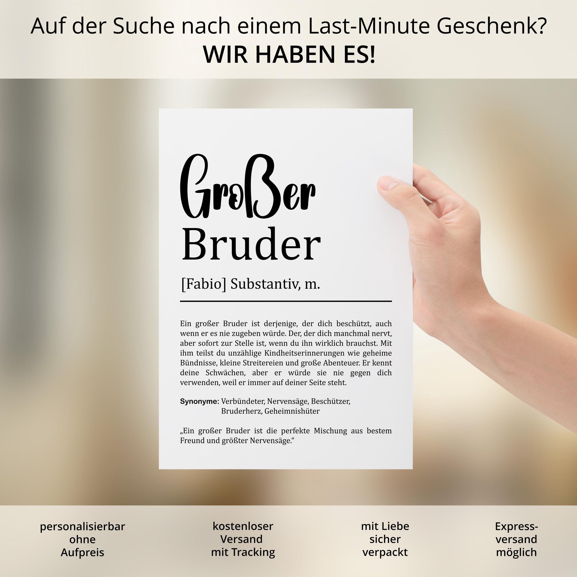 Großer Bruder Definition Poster personalisierbar mit Namen Bruder Poster Geschenk Einzug Geburtstag Geschenk Bruder Geschwister Liebe