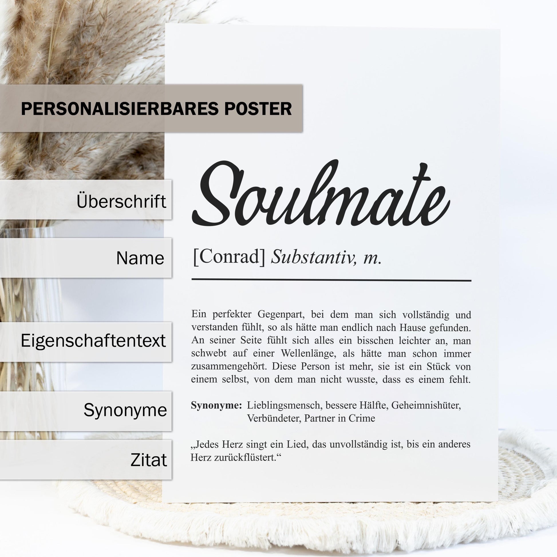 Soulmate Definition Poster personalisierbar mit Namen Soulmate Poster Geschenk Geburtstag Seelenverwandter Poster Definition