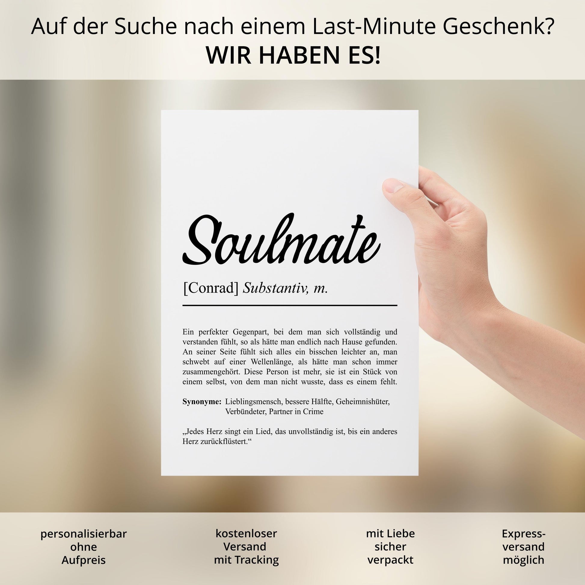 Soulmate Definition Poster personalisierbar mit Namen Soulmate Poster Geschenk Geburtstag Seelenverwandter Poster Definition