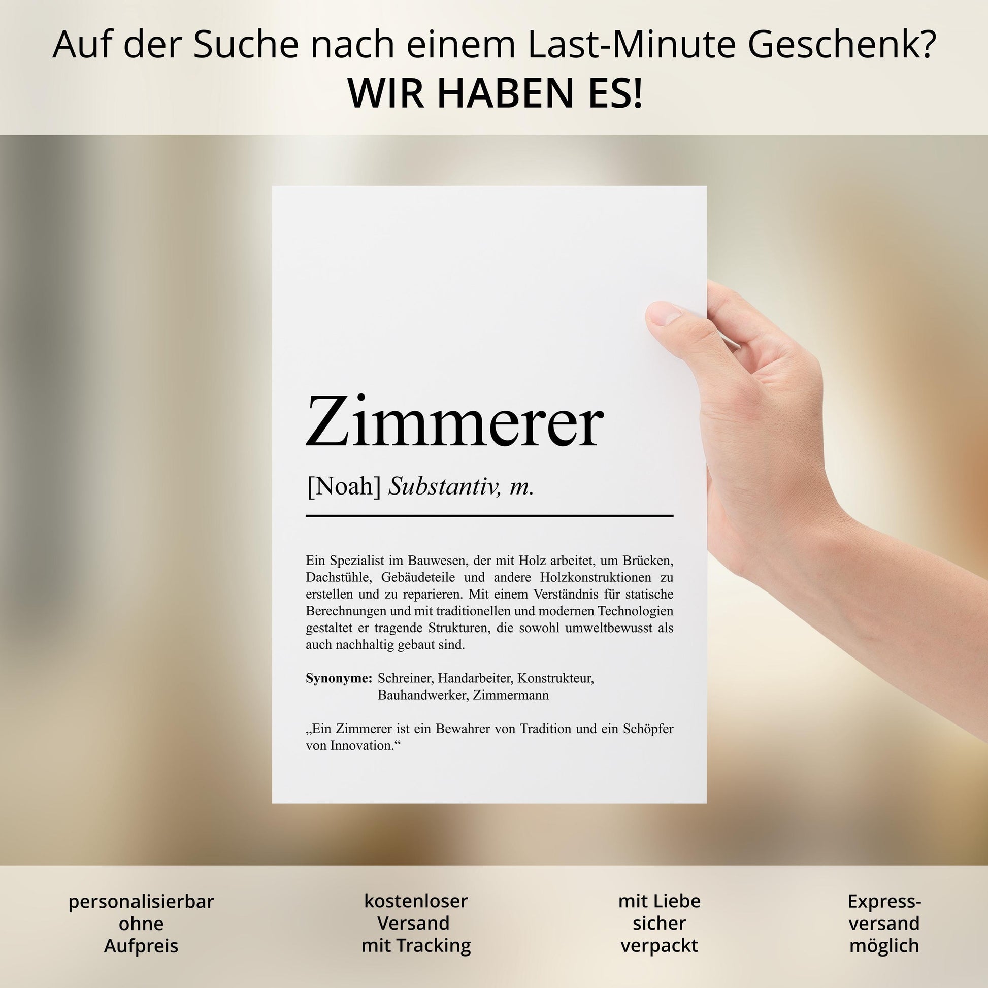 Zimmerer Definition Poster personalisierbar mit Namen Beruf Poster Zimmerer Geschenk Einzug Geburtstag Geschenk Zimmerer Poster Beruf