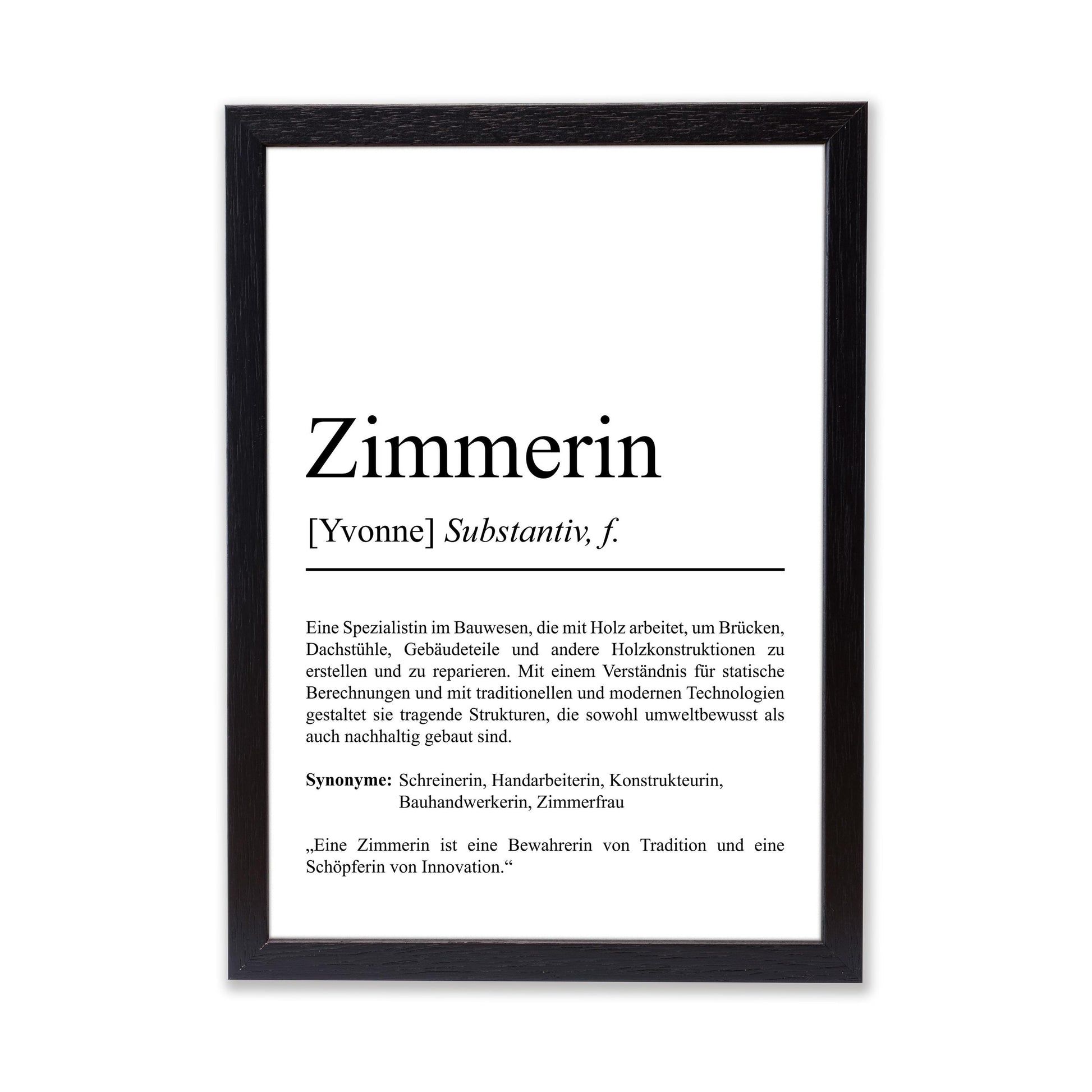 Zimmerin Definition Poster personalisierbar mit Namen Beruf Poster Zimmerin Geschenk Einzug Geburtstag Geschenk Zimmerin Poster Beruf