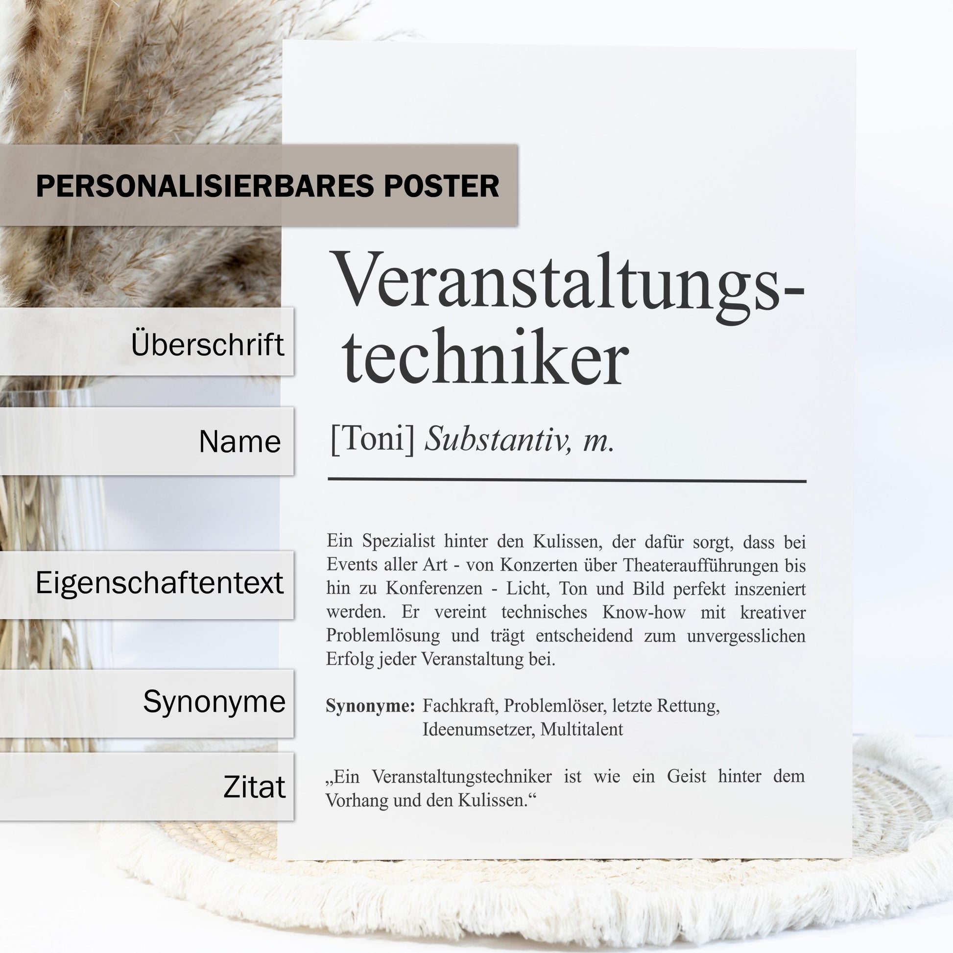 Veranstaltungstechniker Definition Poster personalisierbar mit Namen Beruf Poster Techniker Geschenk Einzug Geburtstag Geschenk Techniker