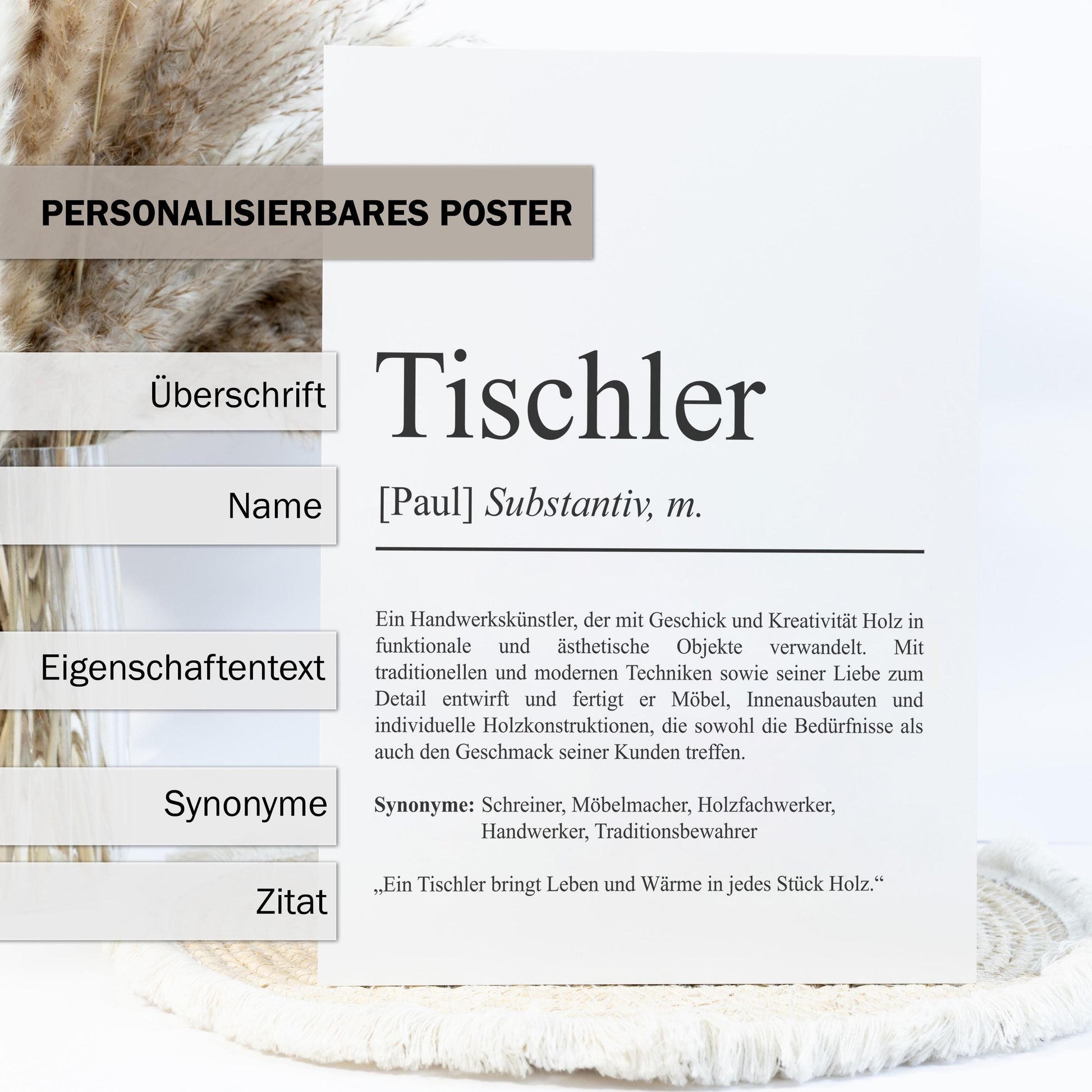 Tischler Definition Poster personalisierbar mit Namen Beruf Poster Tischler Geschenk Einzug Geburtstag Geschenk Tischler Poster Beruf