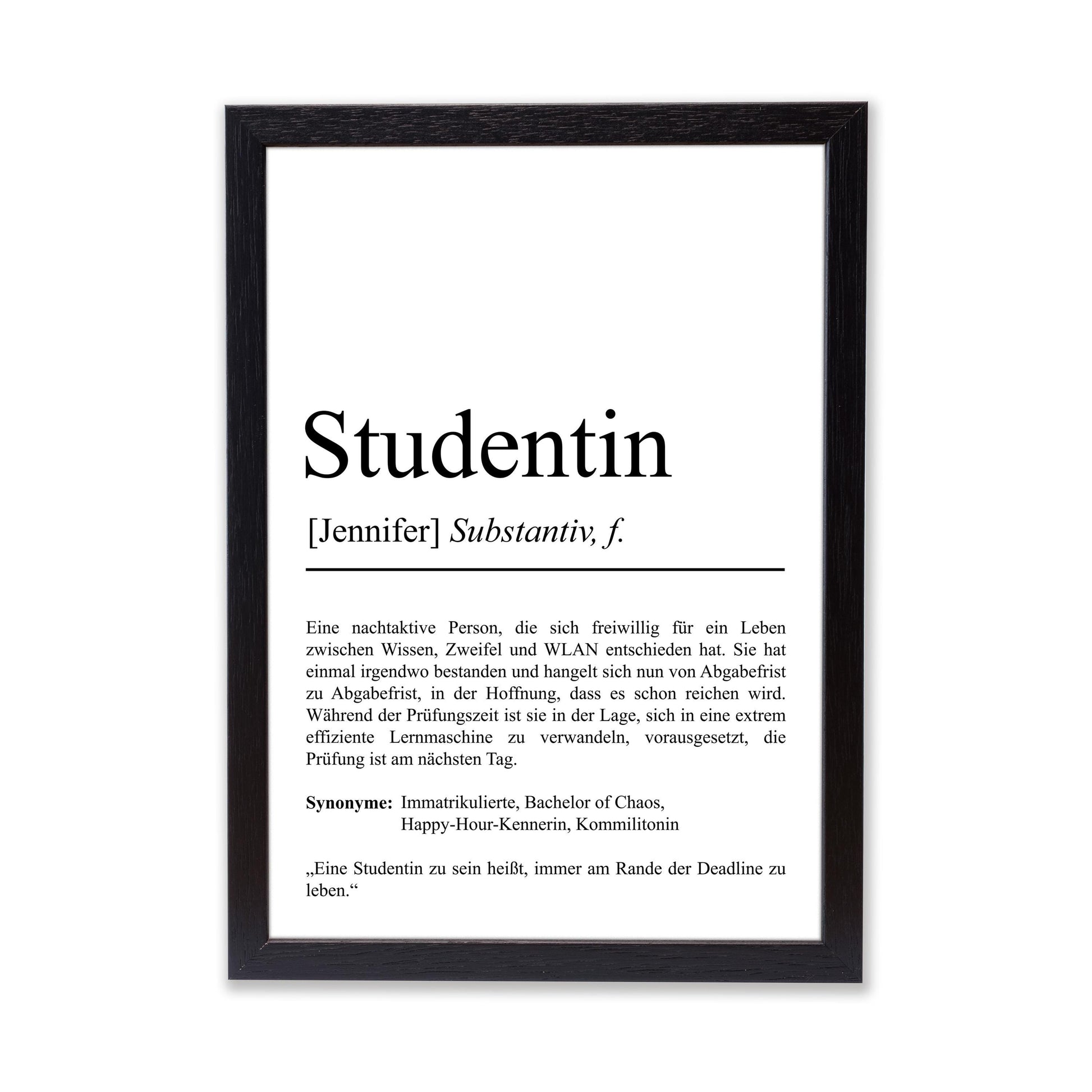 Studentin Definition Poster personalisierbar mit Namen Studentin Poster Student Geschenk zum Studium Geschenk Einzug Poster Definition