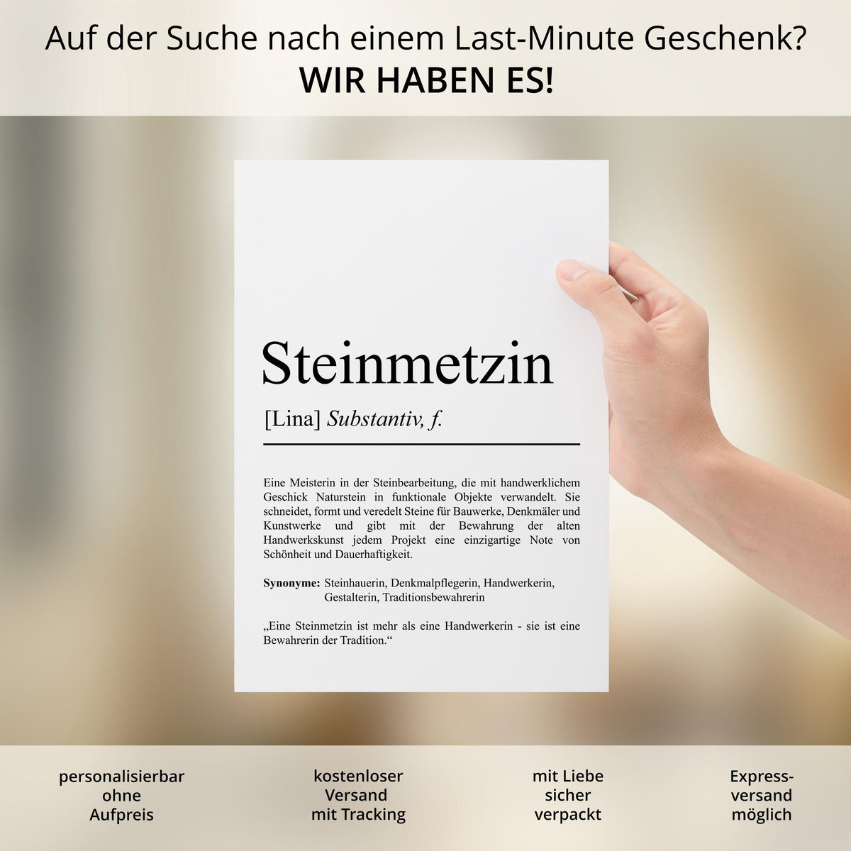 Steinmetzin Definition Poster personalisierbar mit Namen Beruf Poster Steinmetzin Geschenk Einzug Geburtstag Geschenk Steinmetzin Poster