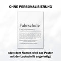 Fahrschule Definition Poster personalisierbar mit Namen Fahrschule Poster Einrichtung Fahrschule Geschenk Fahrschullehrer Definition Poster