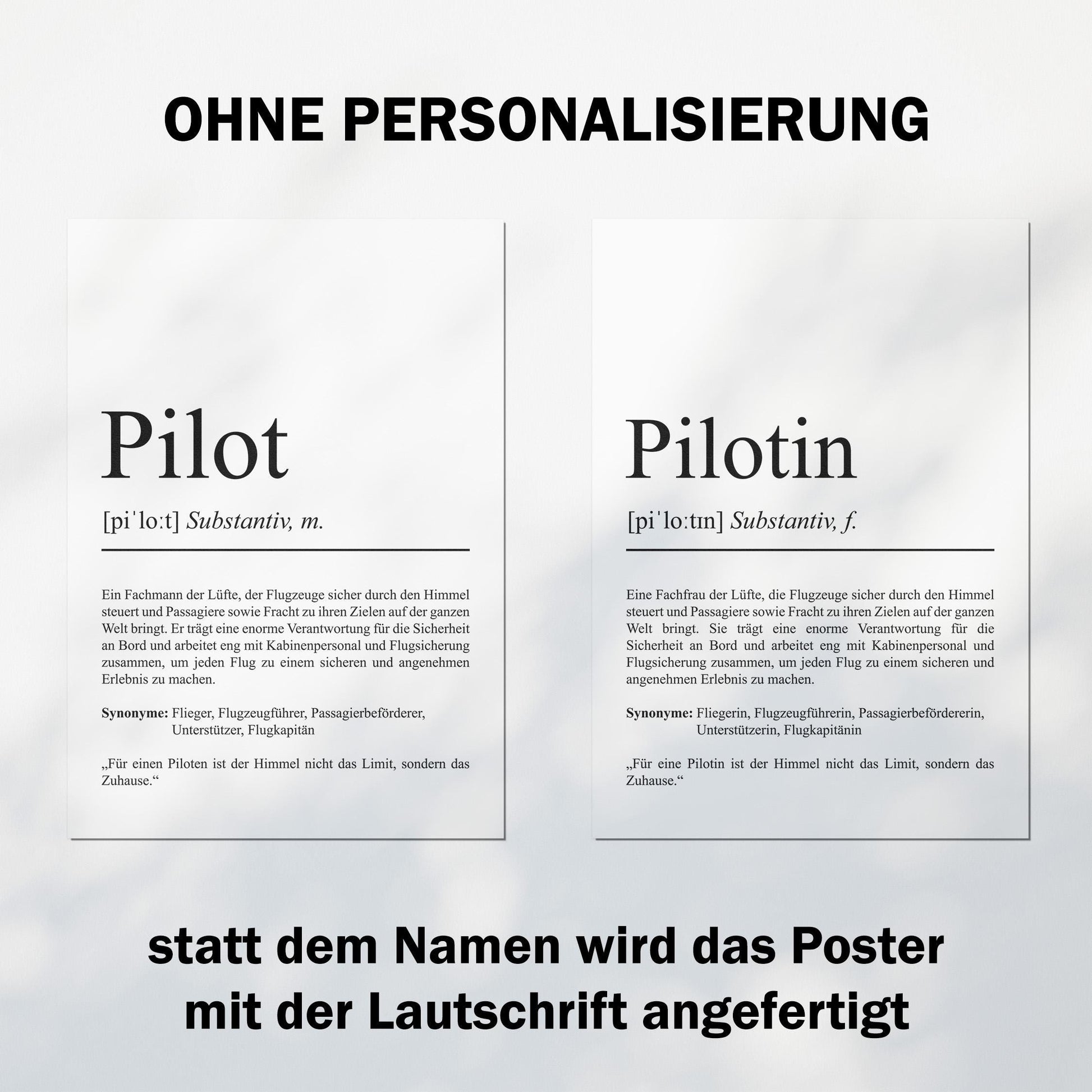Pilot Definition Poster personalisierbar mit Namen Beruf Poster Pilot Geschenk Einzug Geburtstag Geschenk Pilot Poster Beruf