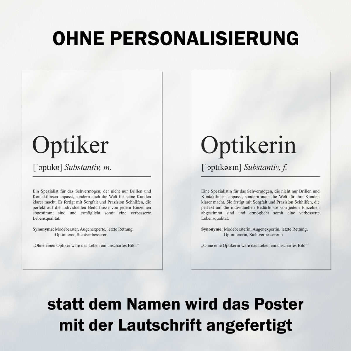 Optikerin Definition Poster personalisierbar mit Namen Beruf Poster Optikerin Geschenk Einzug Geburtstag Geschenk Optikerin Poster Beruf