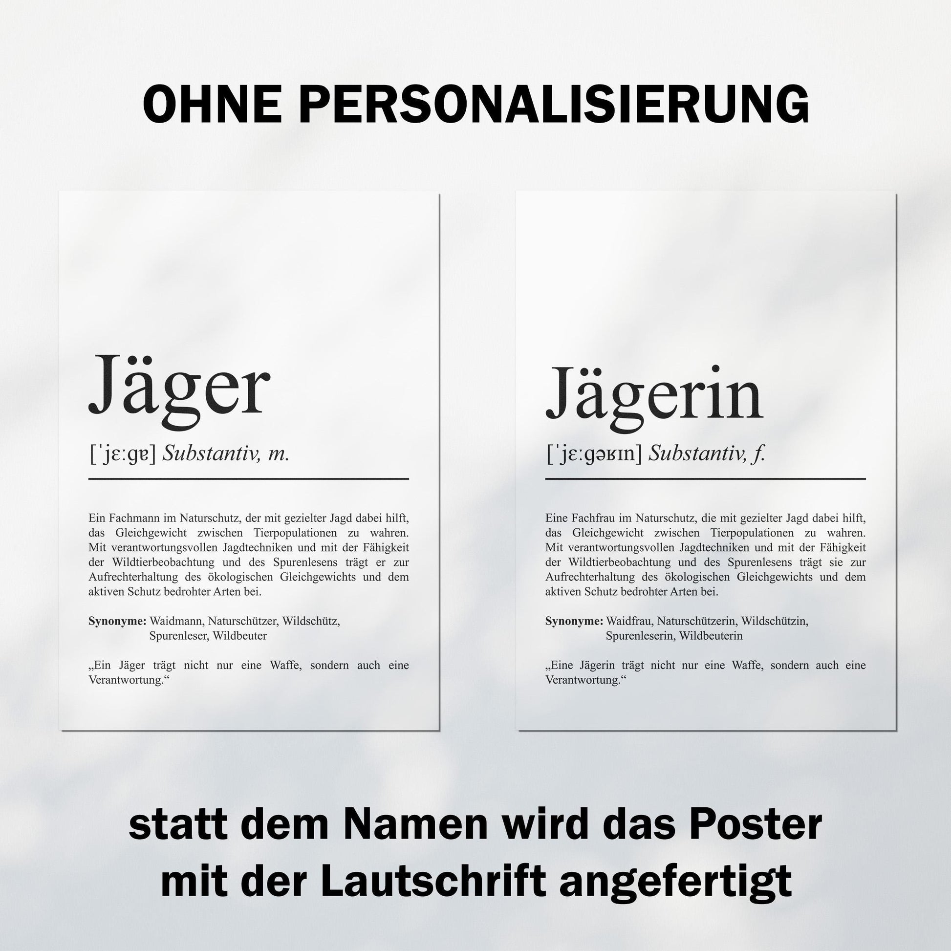 Jägerin Definition Poster personalisierbar mit Namen Beruf Poster Jägerin Geschenk Einzug Geburtstag Geschenk Jägerin Poster Beruf