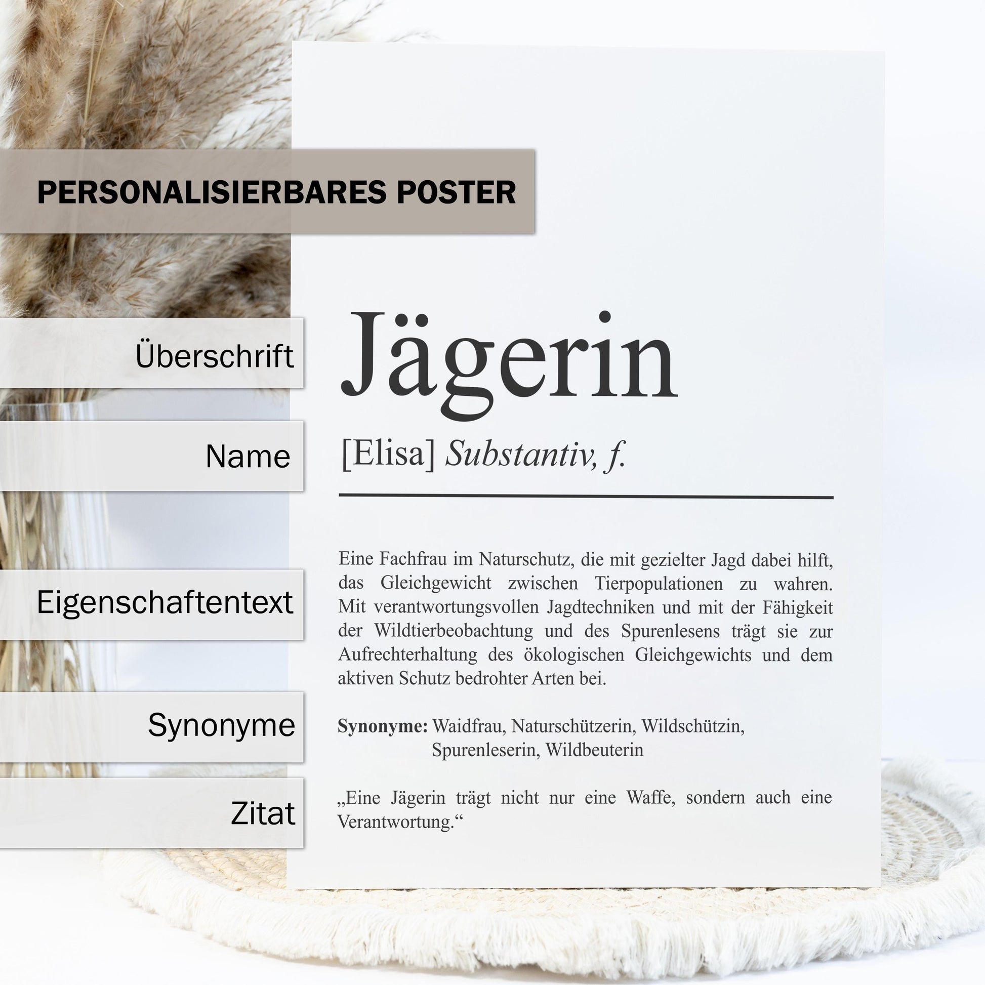 Jägerin Definition Poster personalisierbar mit Namen Beruf Poster Jägerin Geschenk Einzug Geburtstag Geschenk Jägerin Poster Beruf