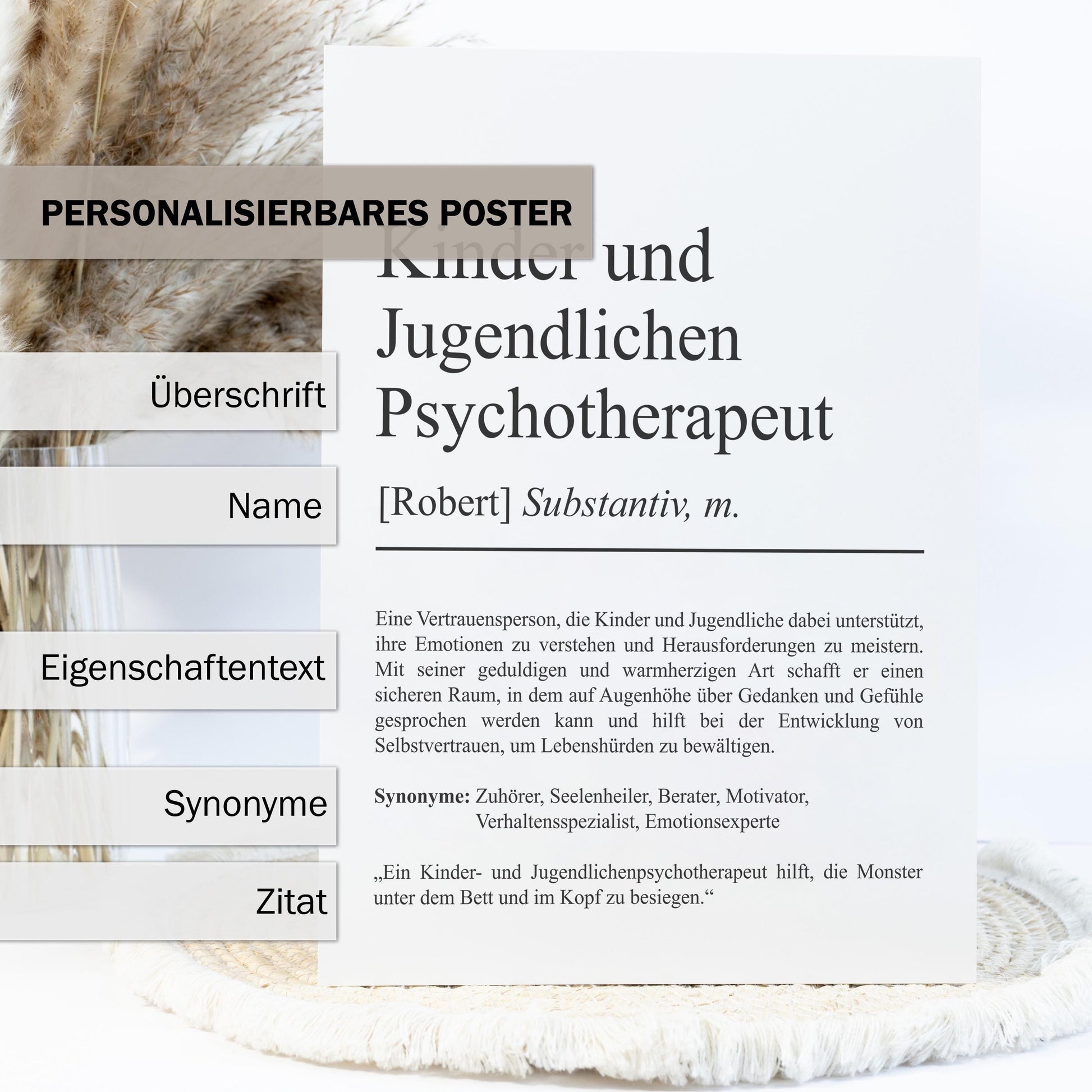Kinder und Jugendlichenpsychotherapeut Definition Poster personalisierbar mit Namen Beruf Poster Psychotherapeut Geschenk Einzug Geburtstag