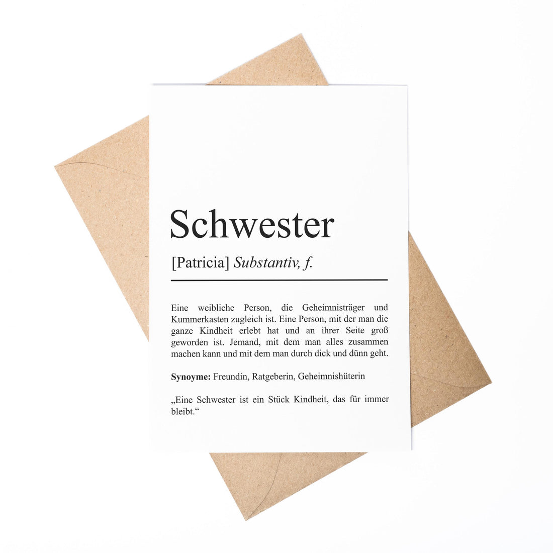Schwester Definition Karte personalisierbar mit Namen Schwester Grußkarte Geschenk für Schwester Postkarte Definition Geschwister