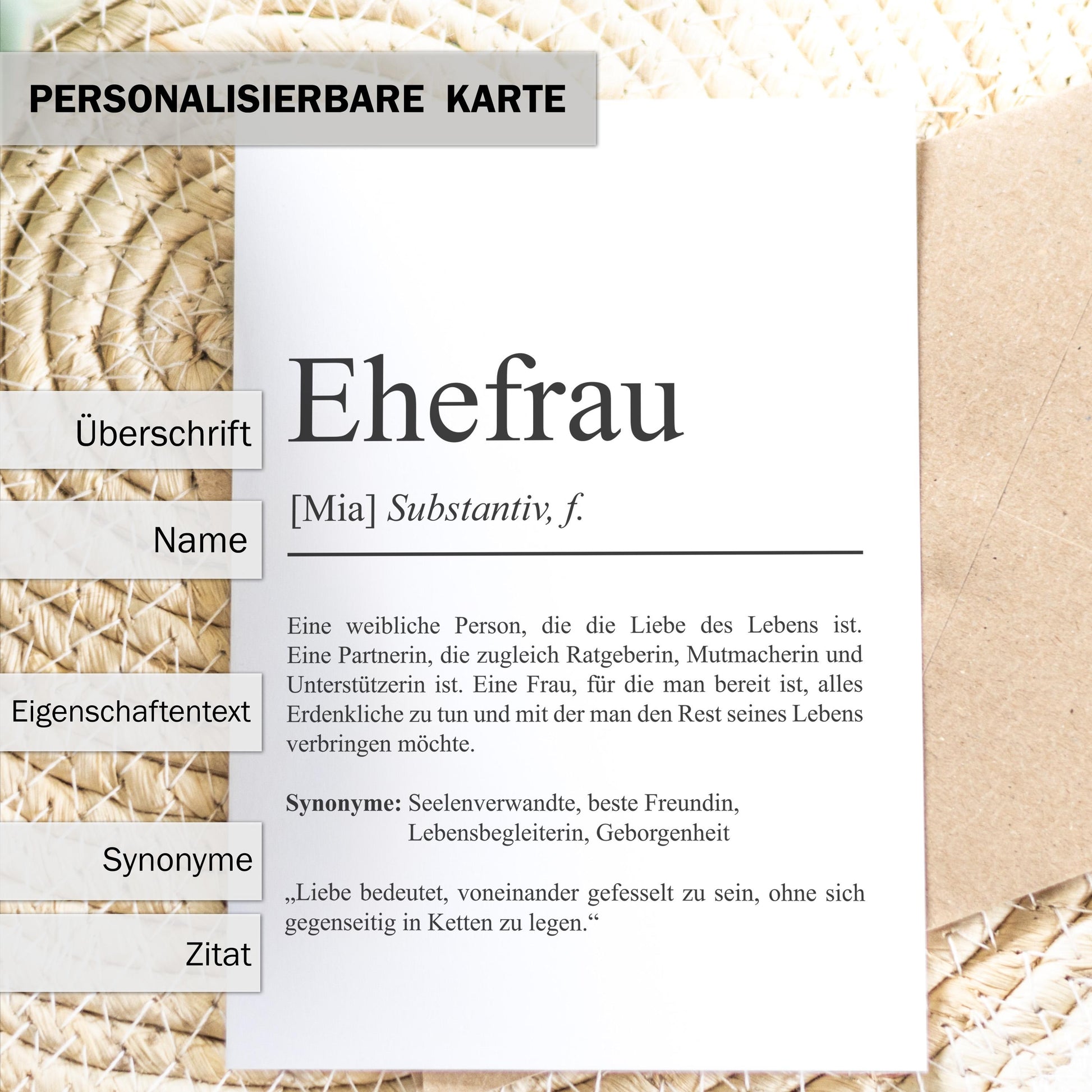 Ehefrau Definition Karte personalisierbar mit Namen Ehefrau Grußkarte Geschenk für Ehefrau Postkarte Definition Ehefrau