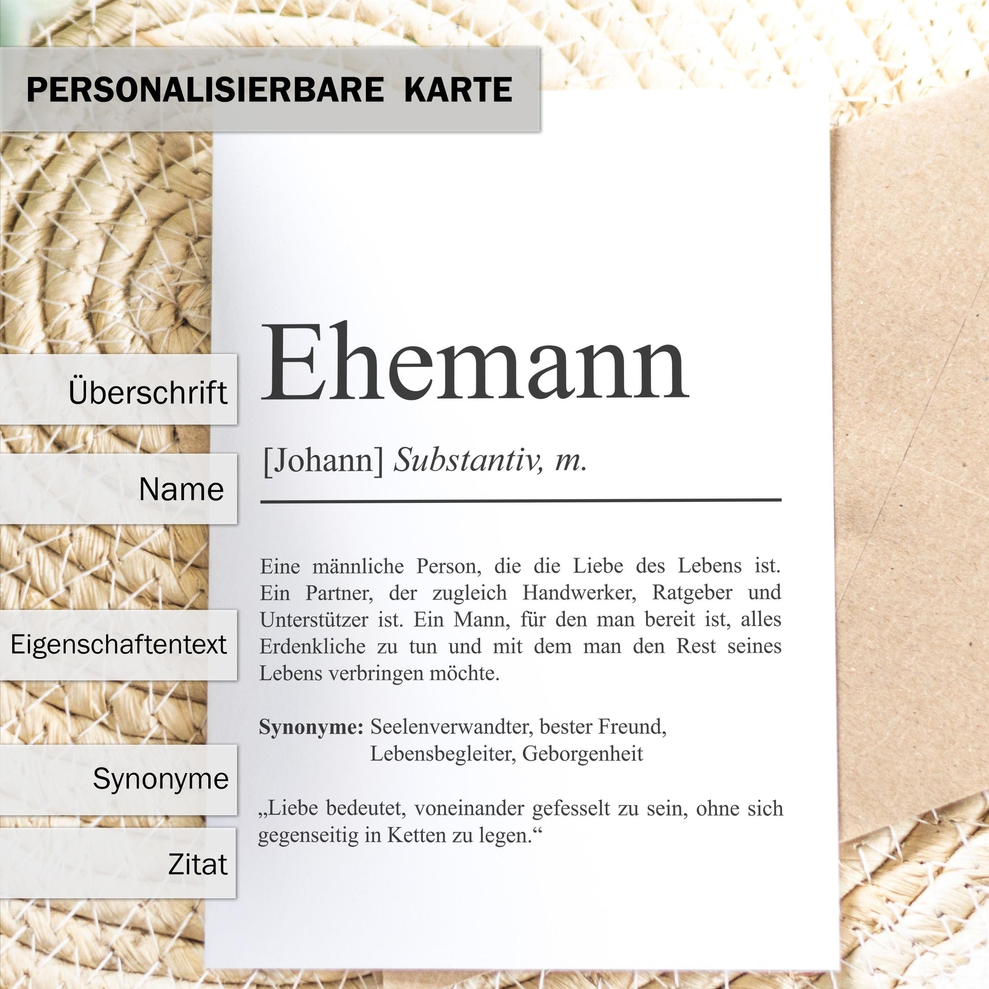 Ehemann Definition Karte personalisierbar mit Namen Ehemann Grußkarte Geschenk für Ehemann Postkarte Definition Ehemann