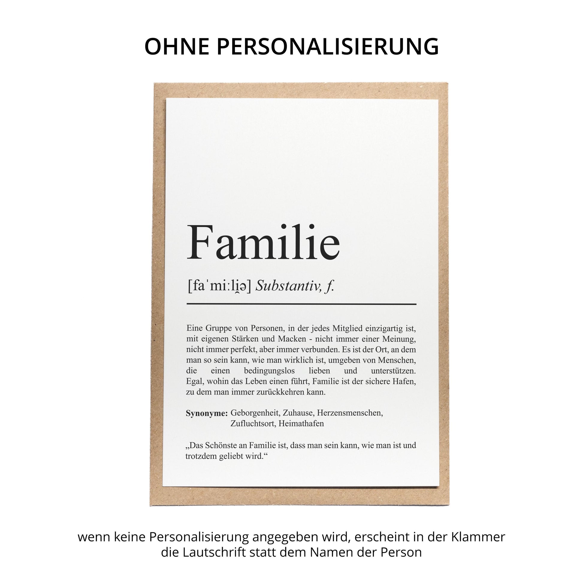 Familie Definition A6 Karte personalisierbar mit Namen Grußkarte Geschenk für Freunde Klappkarte Definition Familie Geschenkkarte Definition