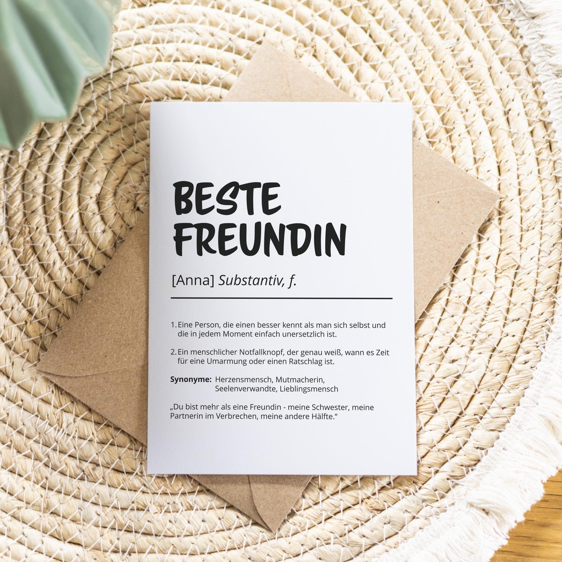 Beste Freundin Definition A6 Karte personalisierbar mit Namen Freundin Grußkarte Geschenk für Freundin Klappkarte Definition beste Freundin