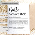 Große Schwester Definition Karte personalisierbar mit Namen Schwester Grußkarte Geschenk für Schwester Postkarte Definition Geschwister