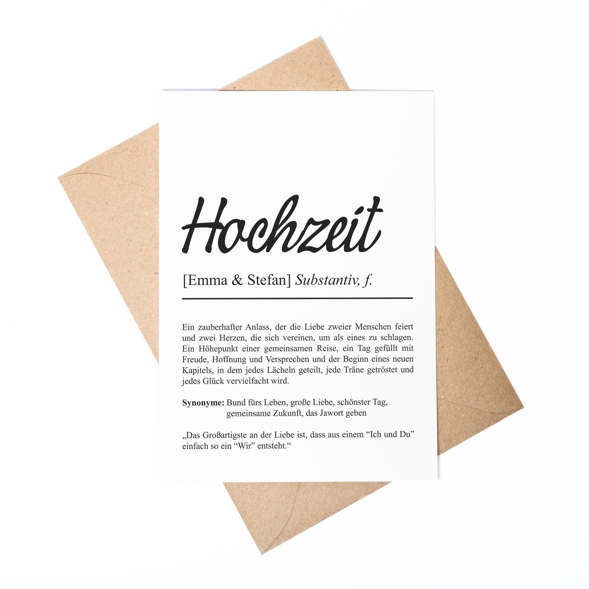 Hochzeit Definition Karte personalisierbar mit Namen Hochzeit Grußkarte Geschenkidee für Hochzeit Postkarte Definition Hochzeit Klappkarte