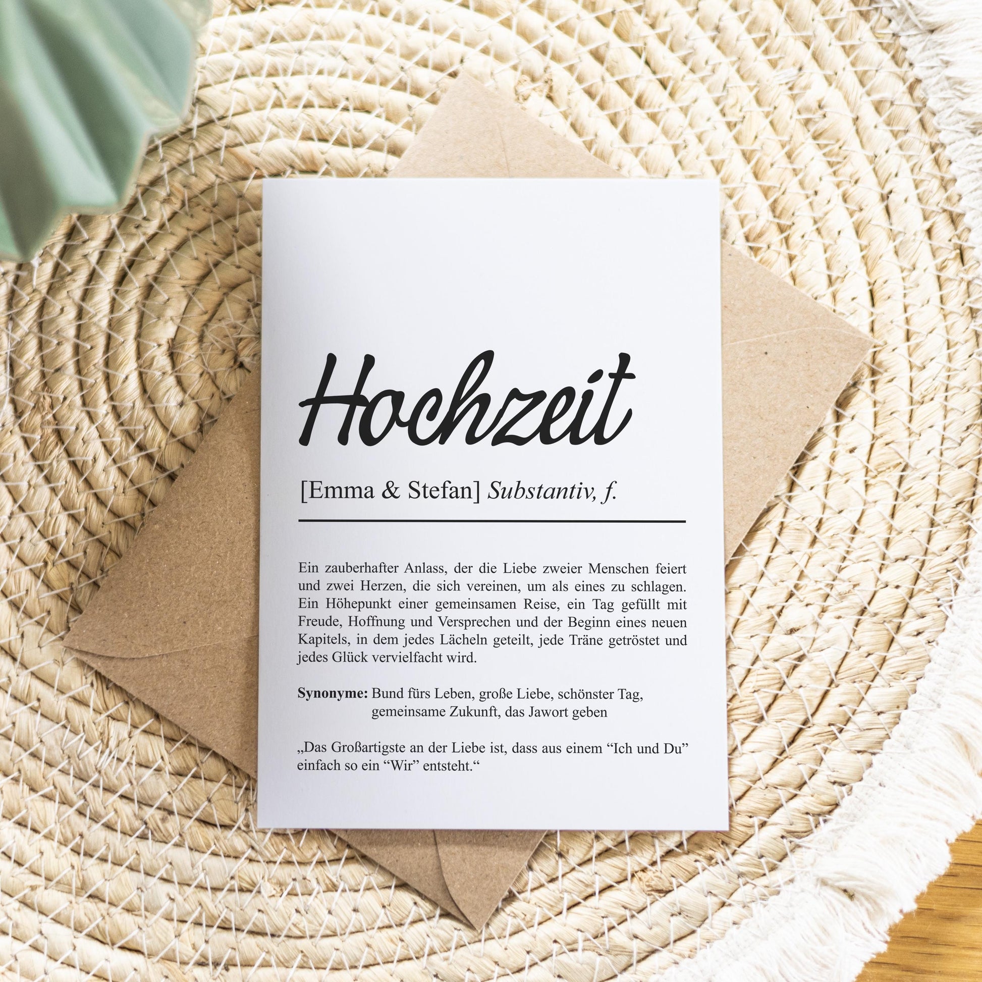 Hochzeit Definition Karte personalisierbar mit Namen Hochzeit Grußkarte Geschenkidee für Hochzeit Postkarte Definition Hochzeit Klappkarte