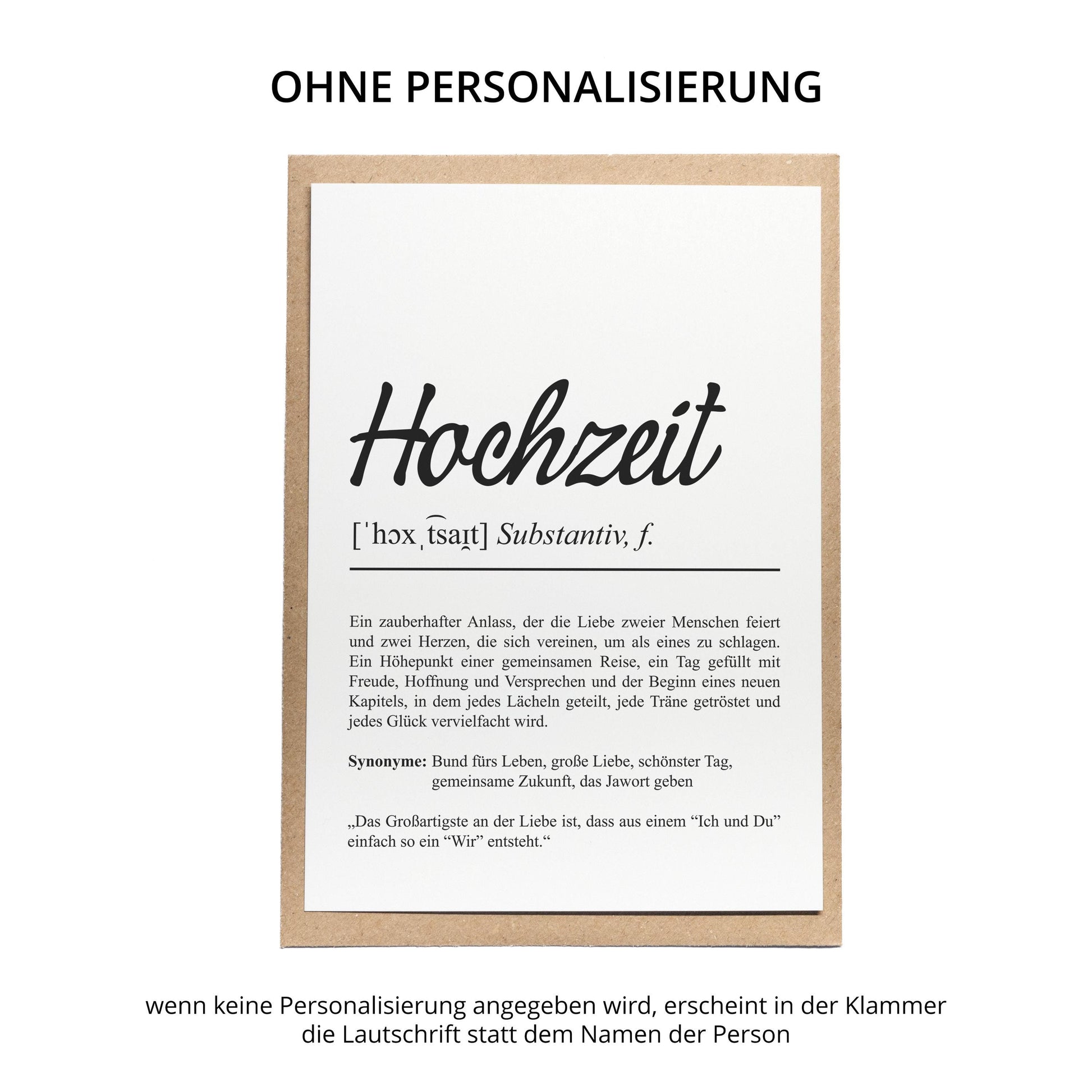 Hochzeit Definition Karte personalisierbar mit Namen Hochzeit Grußkarte Geschenkidee für Hochzeit Postkarte Definition Hochzeit Klappkarte