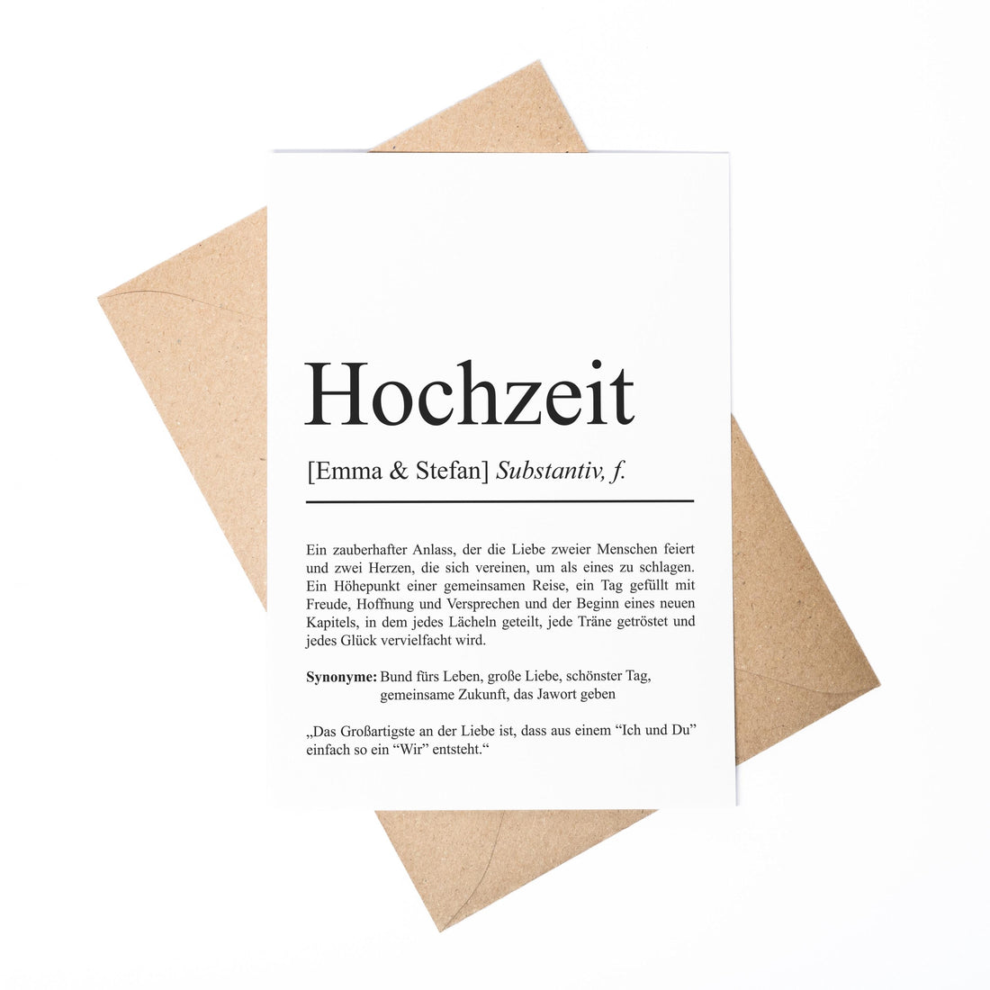 Hochzeit Definition Karte personalisierbar mit Namen Hochzeit Grußkarte Geschenkidee für Hochzeit Postkarte Definition Hochzeit Klappkarte