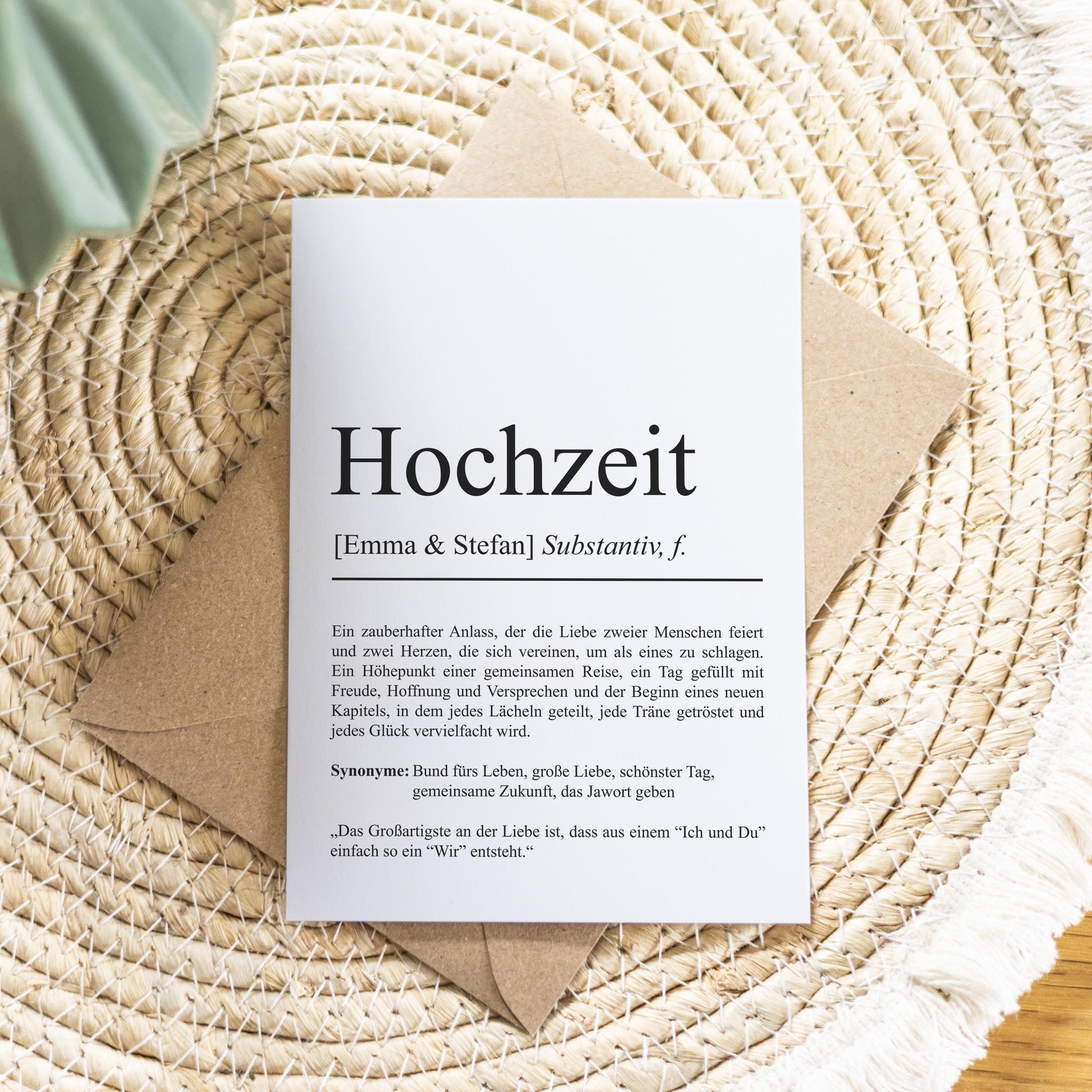 Hochzeit Definition Karte personalisierbar mit Namen Hochzeit Grußkarte Geschenkidee für Hochzeit Postkarte Definition Hochzeit Klappkarte
