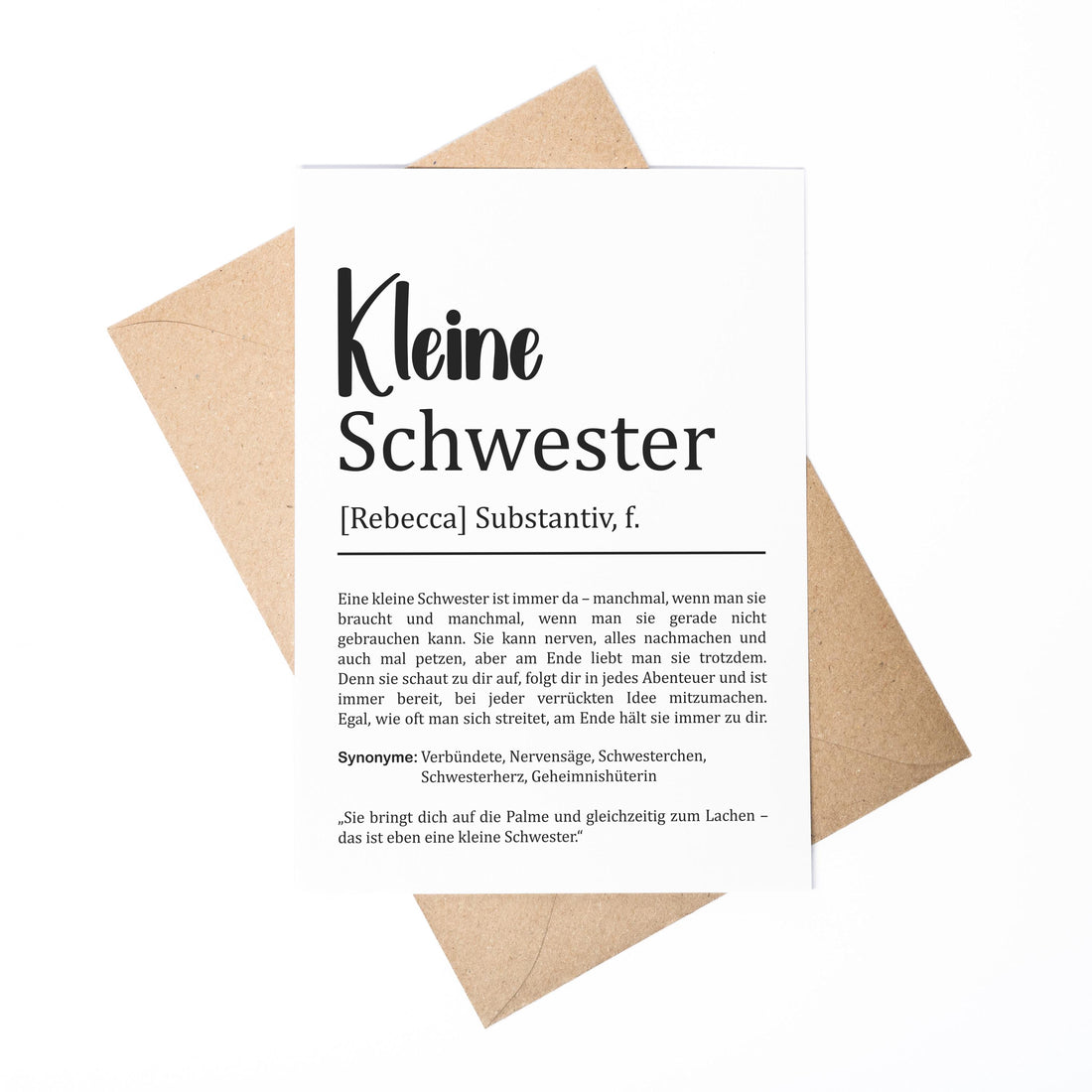 Kleine Schwester Definition Karte personalisierbar mit Namen Schwester Grußkarte Geschenk für Schwester Postkarte Definition Geschwister