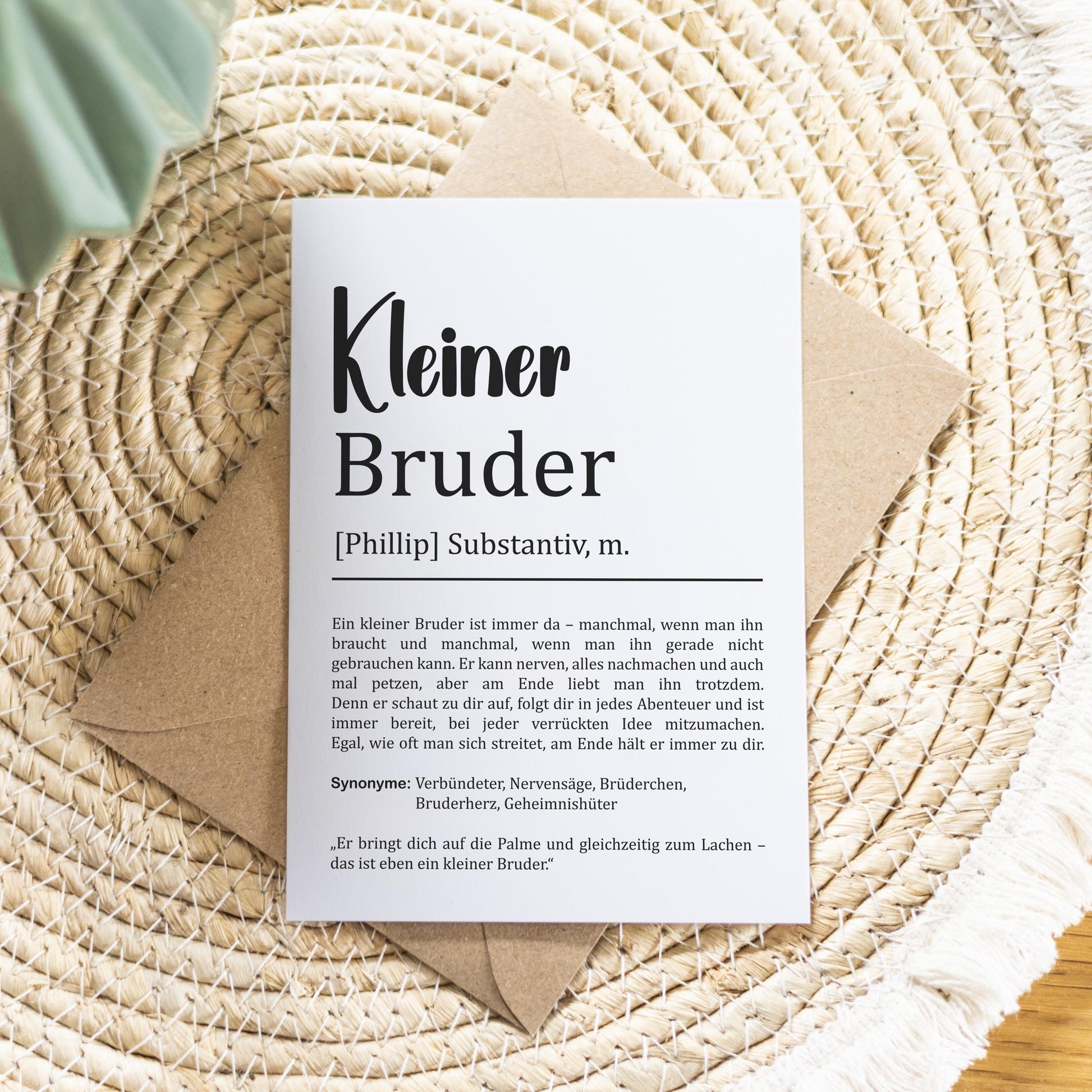 Kleiner Bruder Definition Karte personalisierbar mit Namen Bruder Grußkarte Geschenk für Bruder Postkarte Definition Geschwister