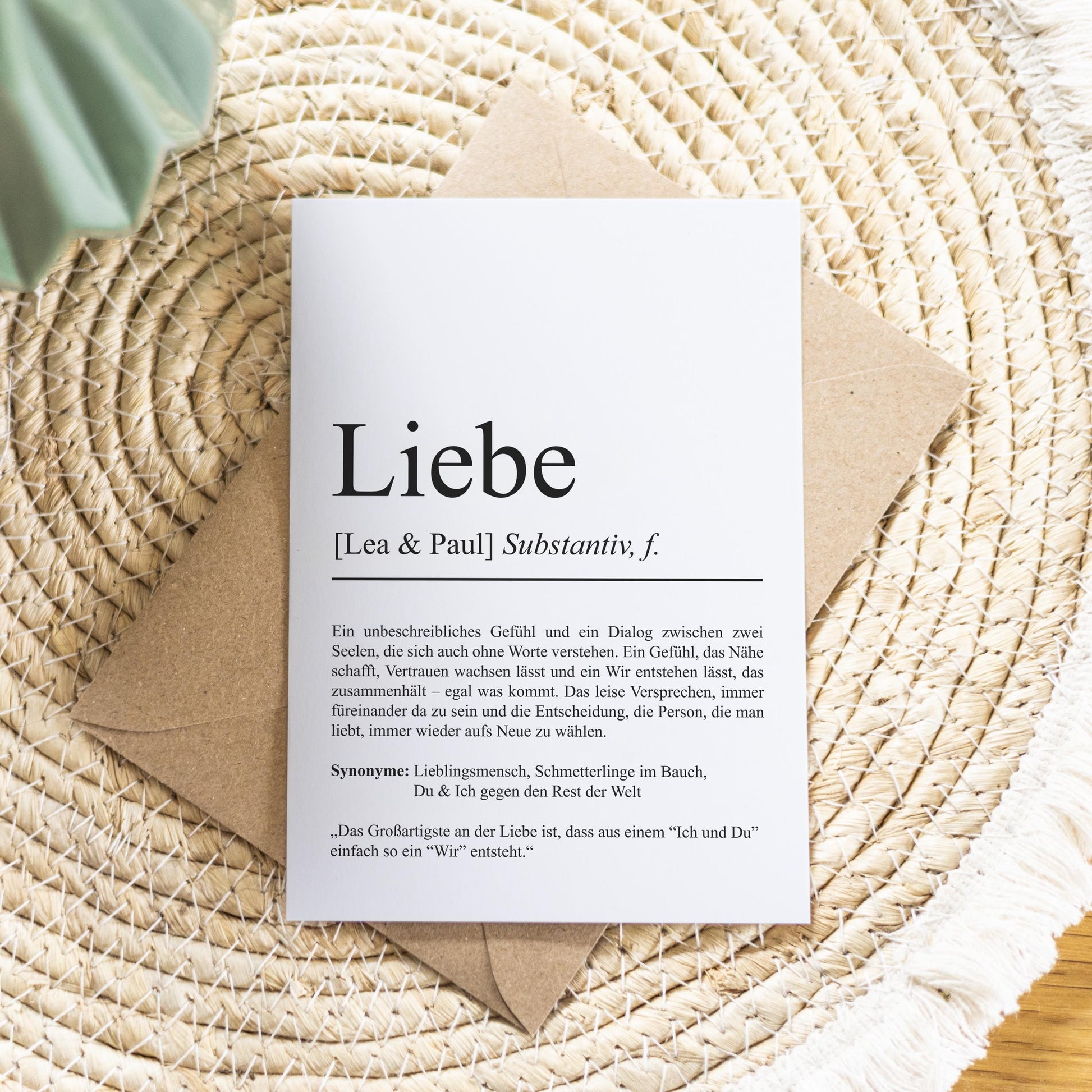 Liebe Definition Karte personalisierbar mit Namen Liebe Grußkarte Geschenkidee für Jahrestag Postkarte Definition Liebe Klappkarte