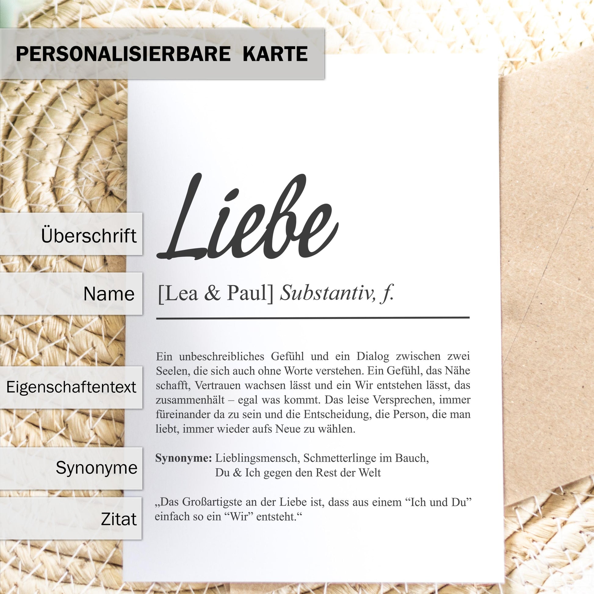 Liebe Definition Karte personalisierbar mit Namen Liebe Grußkarte Geschenkidee für Jahrestag Postkarte Definition Liebe Klappkarte (Kopie)
