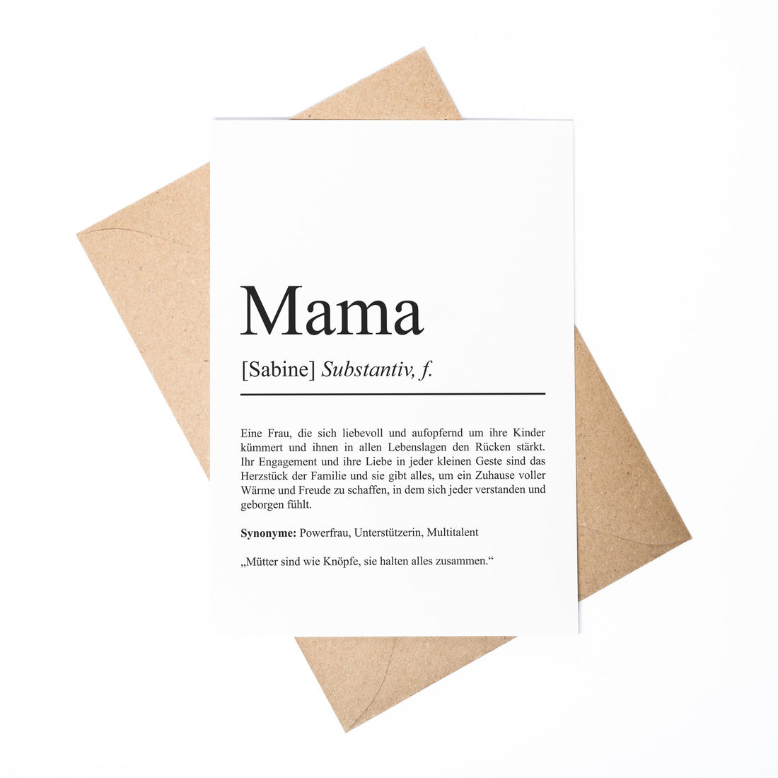 Mama Definition A6 Karte personalisierbar mit Namen Mutter Grußkarte Geschenk für Mutter Klappkarte Definition Mutter