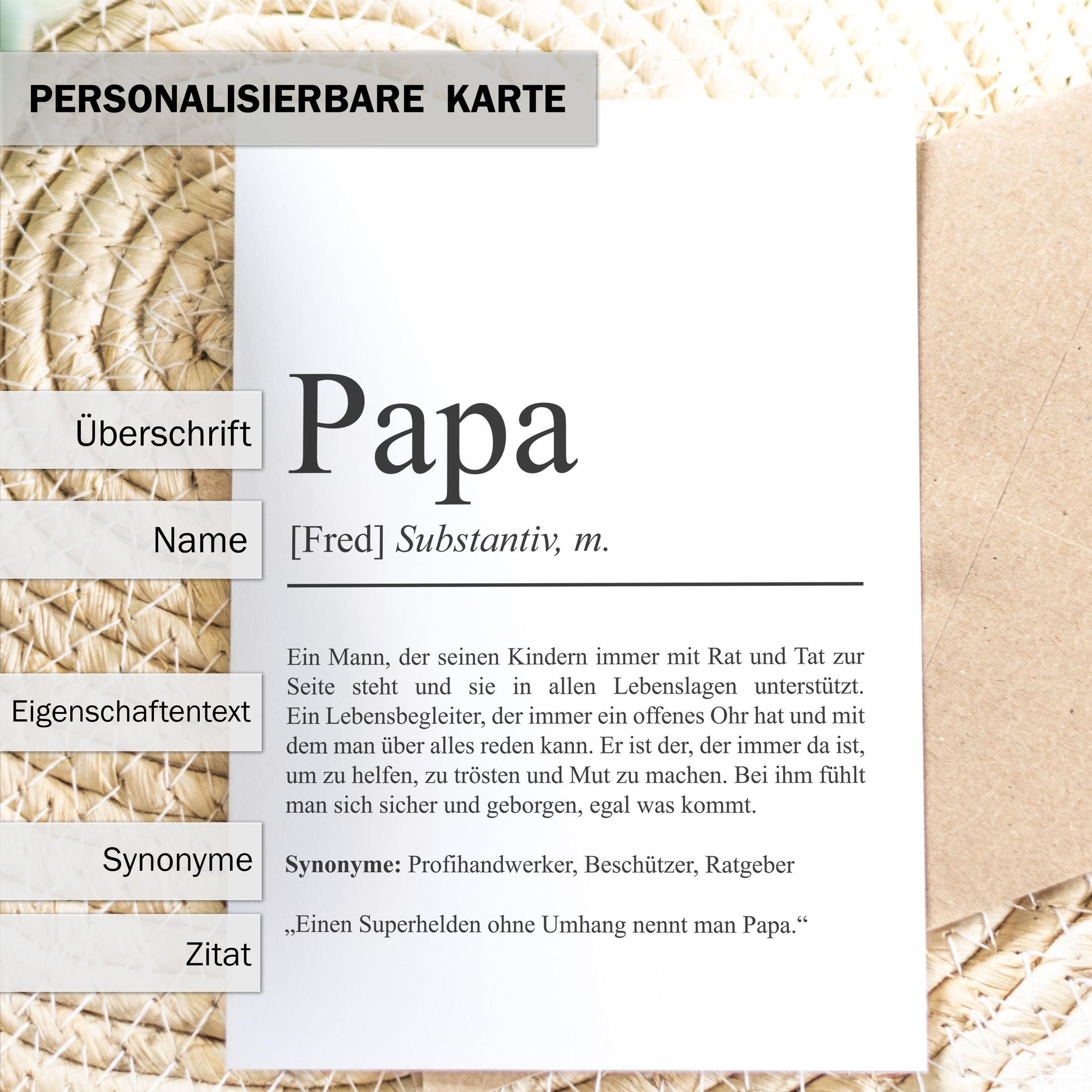 Papa Definition Karte personalisierbar mit Namen Vater Grußkarte Geschenk für Vater Postkarte Definition Vater