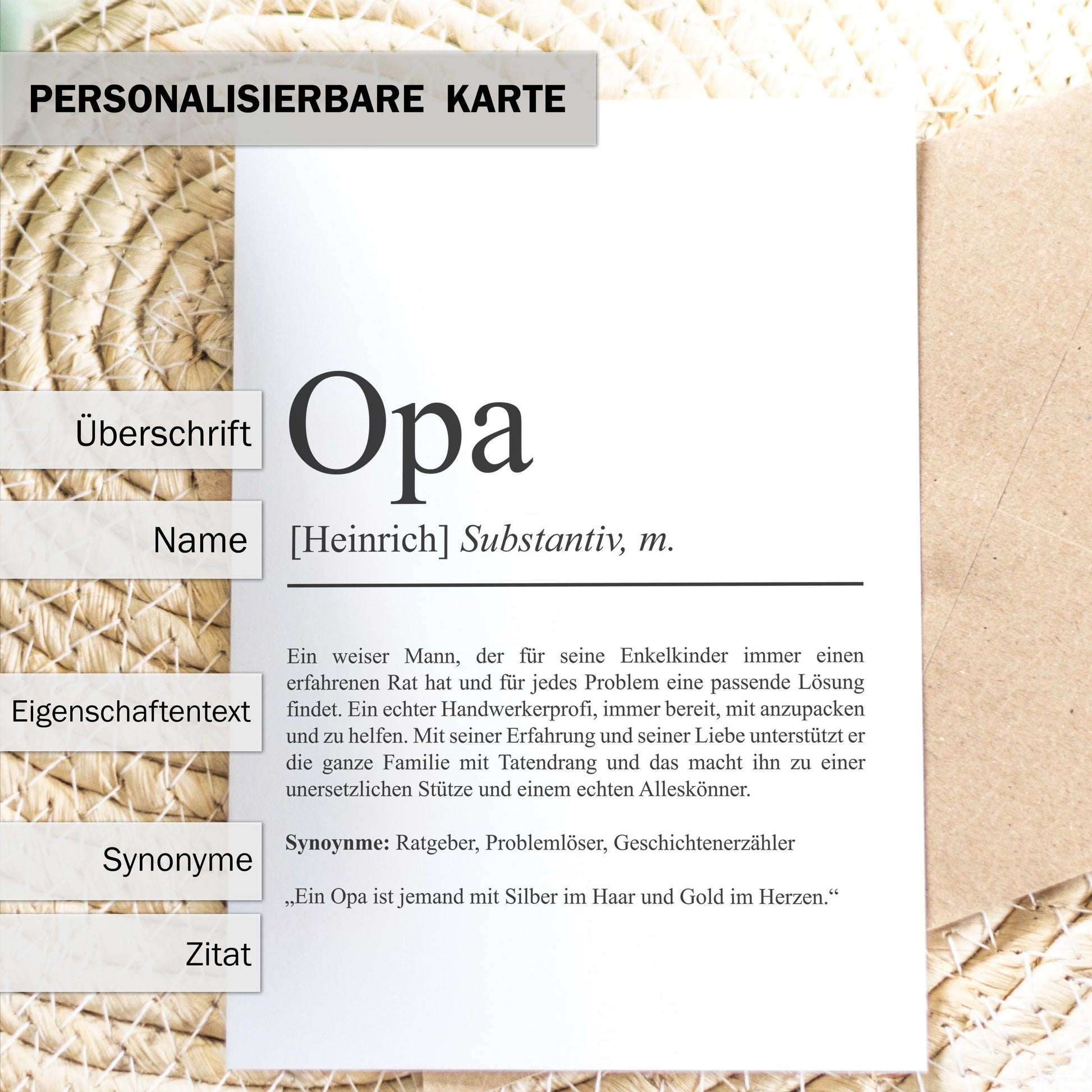 Opa Definition Karte personalisierbar mit Namen Opa Grußkarte Geschenk für Opa Postkarte Definition Opa Geschenkkarte