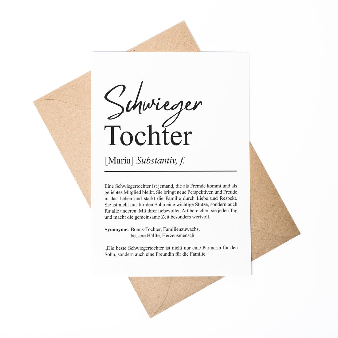 Schwiegertochter Definition A6 Karte personalisierbar mit Namen Grußkarte Geschenk für Schwiegertochter Klappkarte Definition