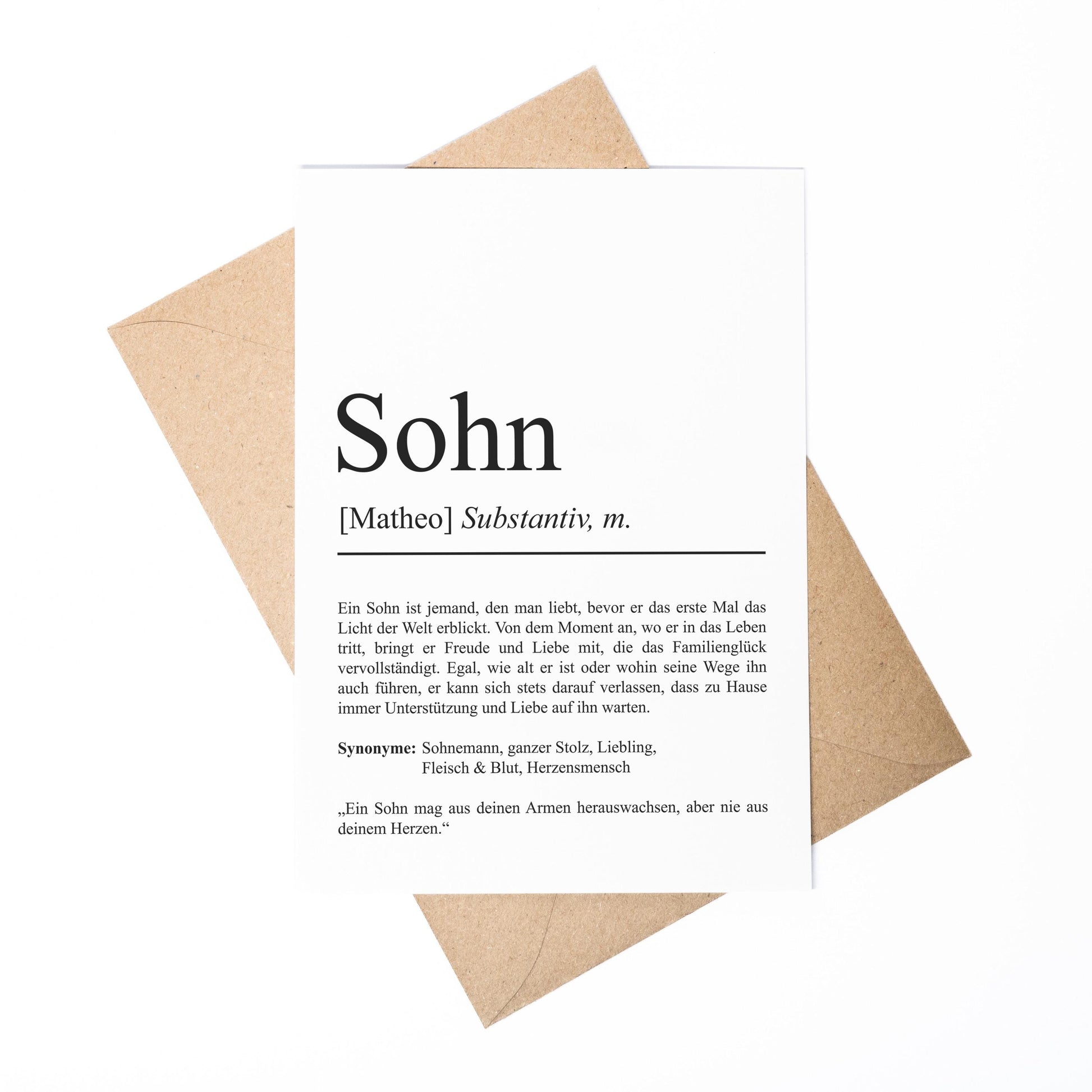 Sohn Definition A6 Karte personalisierbar mit Namen Grußkarte Geschenk für Sohn Klappkarte Definition Sohn Geschenkkarte Definition