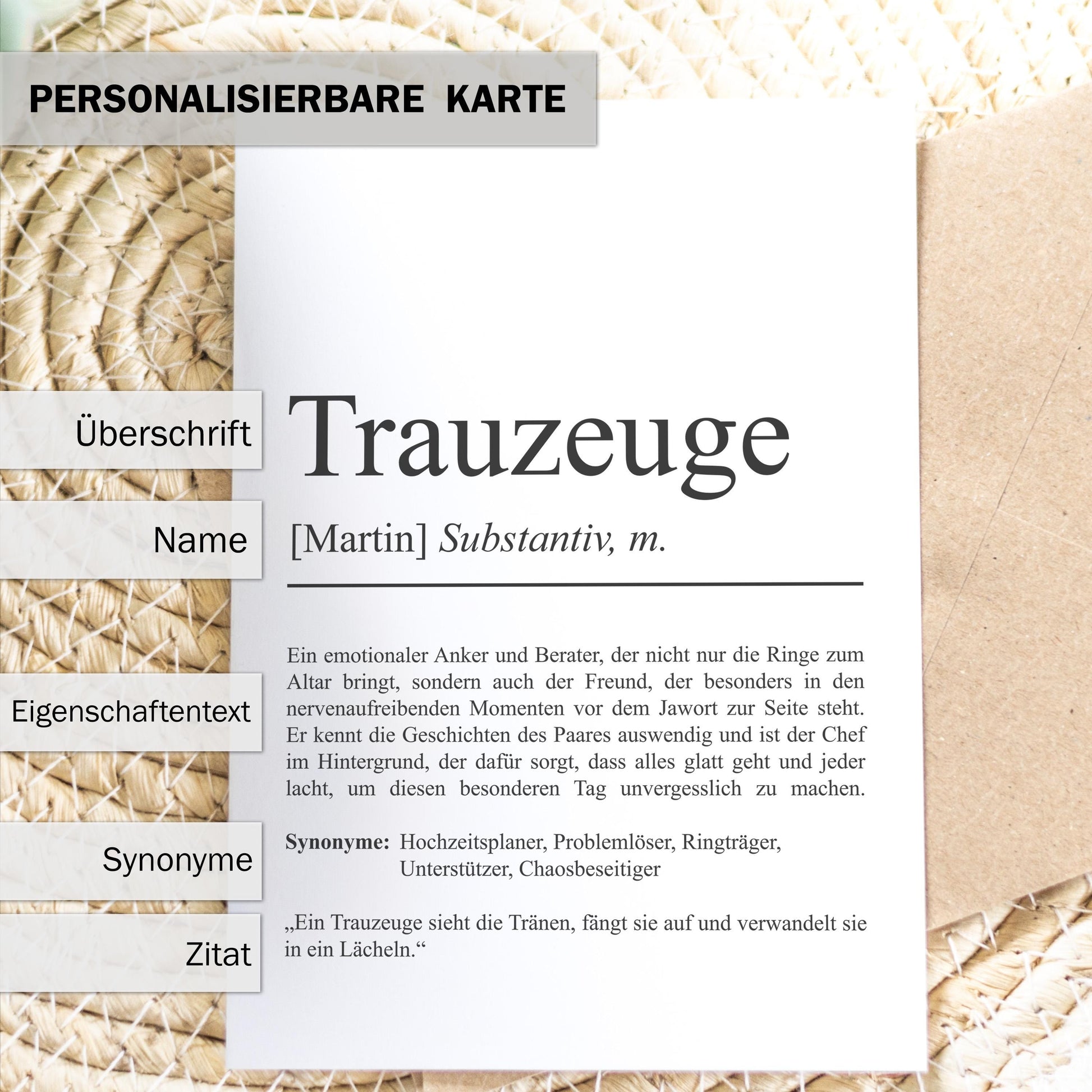 Trauzeuge Definition Karte personalisierbar mit Namen Trauzeuge Grußkarte Geschenkidee für Trauzeuge Postkarte Definition Trauzeuge Klappkarte