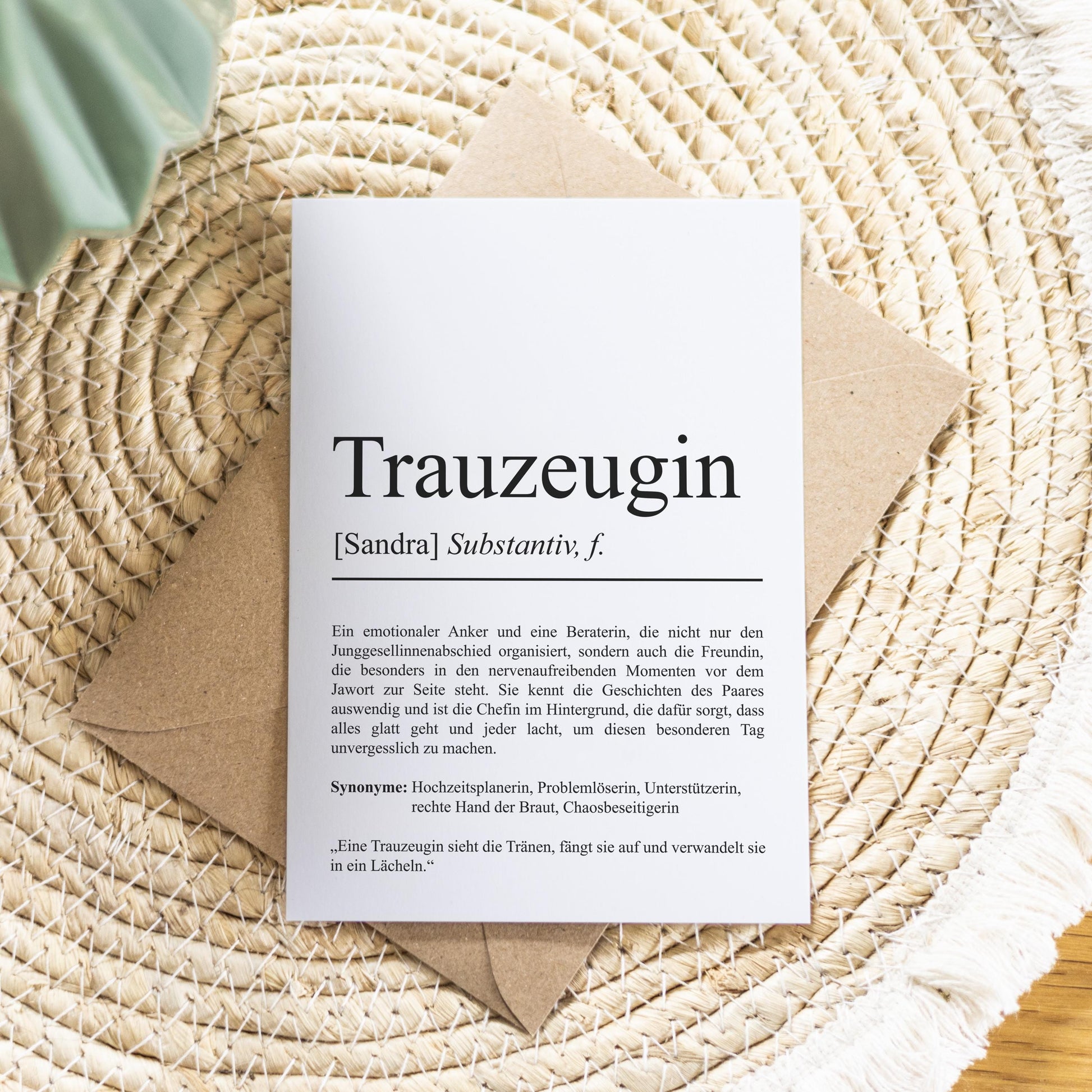 Trauzeugin Definition Karte personalisierbar mit Namen Trauzeugin Grußkarte Geschenkidee für Trauzeugin Postkarte Definition Trauzeugin Klappkarte