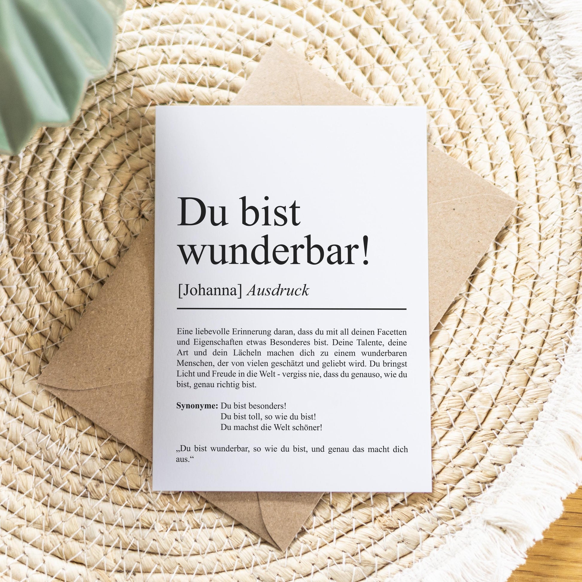 Du bist wunderbar Definition Karte personaliserbar mit Namen Mutmacher Karte Affirmation Karte für Kinder Motivationskarte Freundschaft