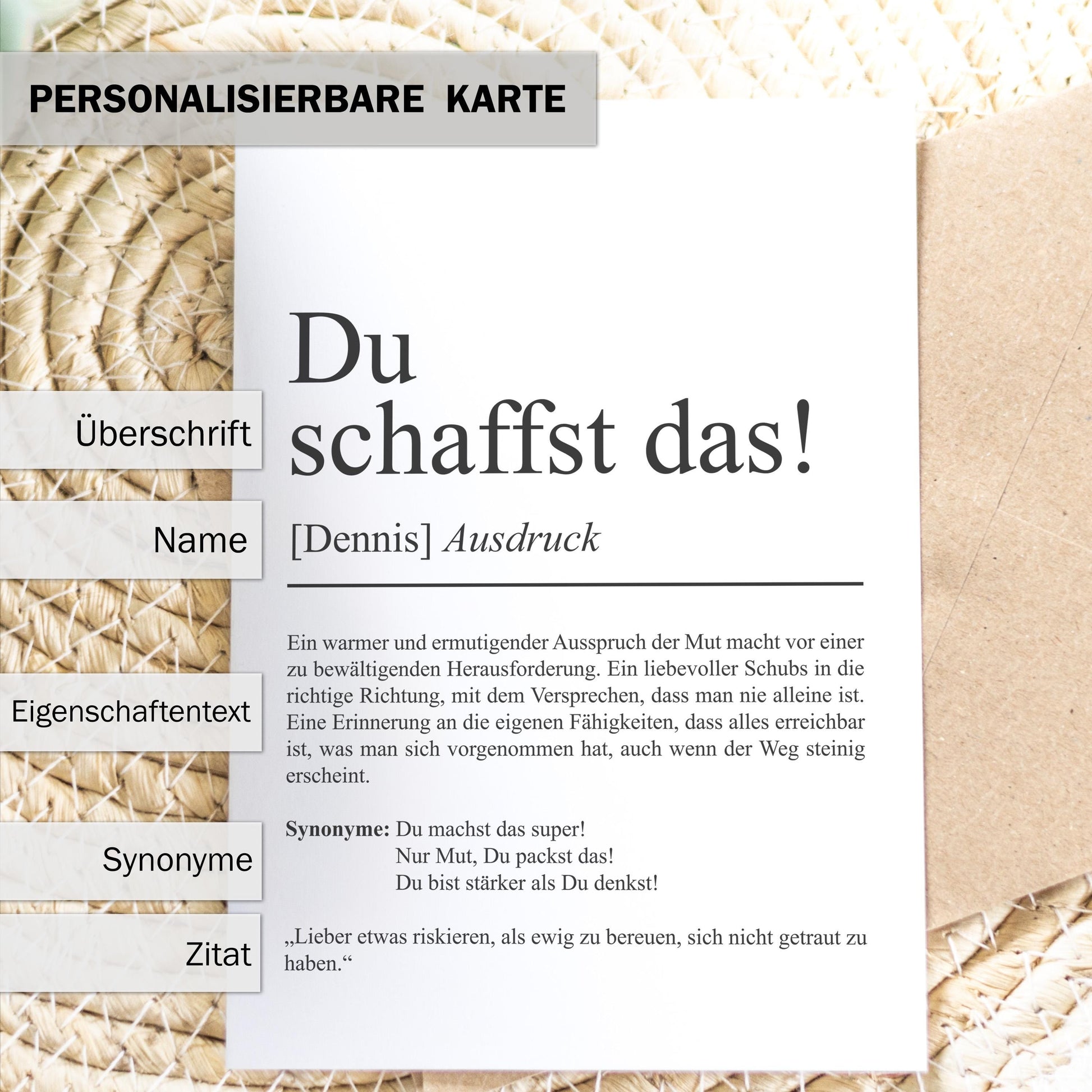 Du schaffst das Definition Karte personaliserbar mit Namen Mutmacher Karte Affirmation Karte für Kinder Motivationskarte Freundschaft