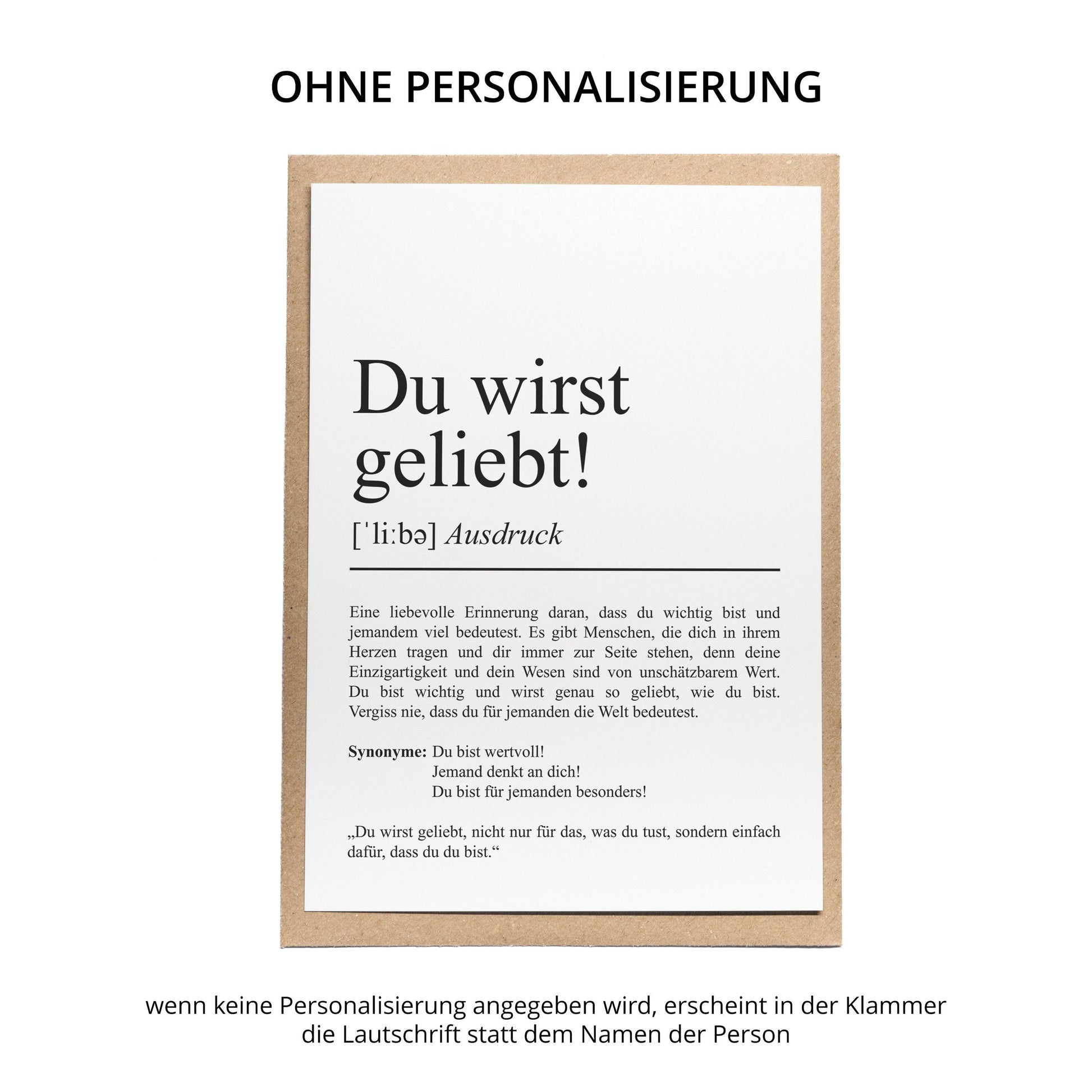 Du wirst geliebt Definition Karte personaliserbar mit Namen Mutmacher Karte Affirmation Karte für Kinder Motivationskarte Freundschaft