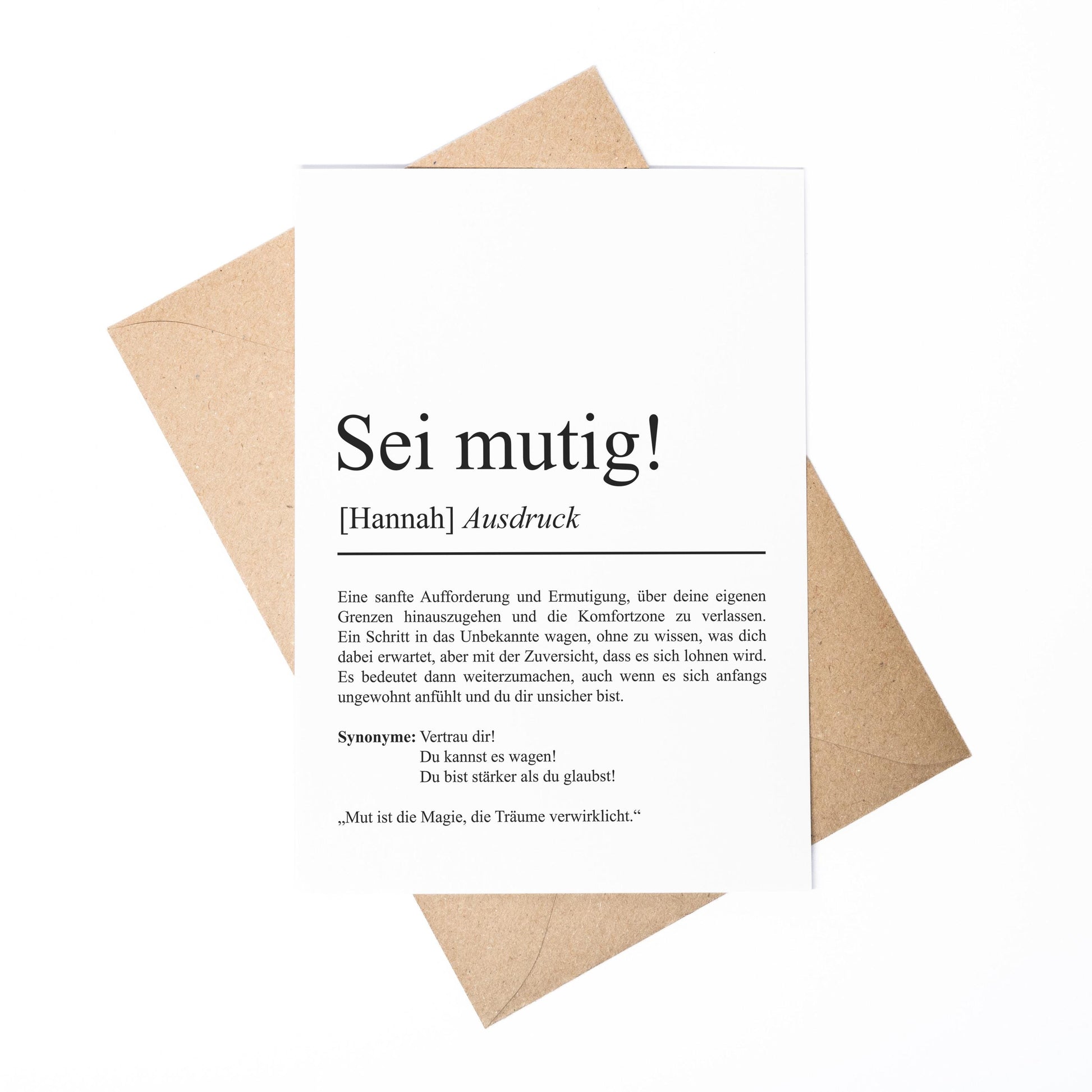 Sei mutig Definition Karte personaliserbar mit Namen Mutmacher Karte Affirmation Karte für Kinder Motivationskarte Freundschaft