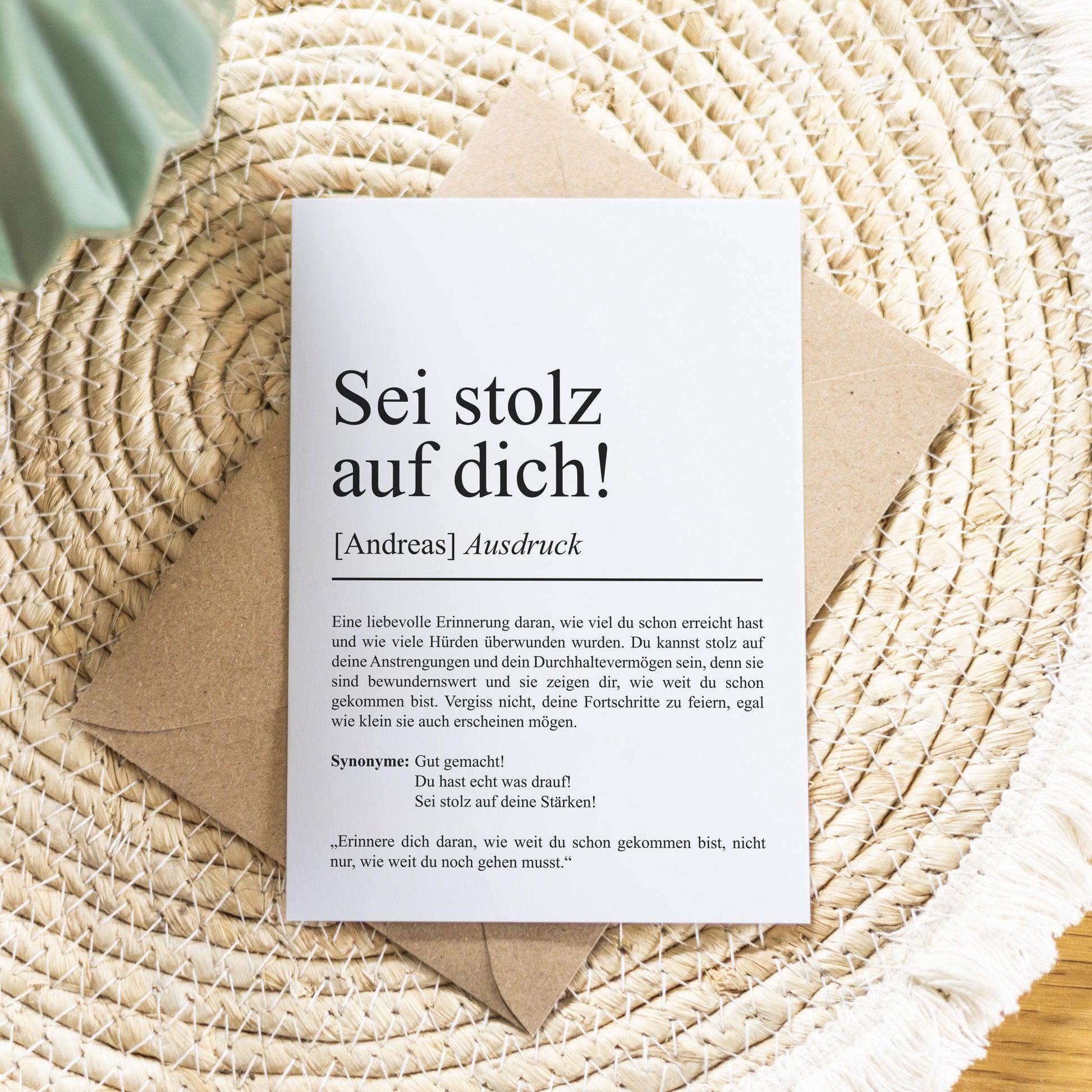 Sei stolz auf dich Definition Karte personaliserbar mit Namen Mutmacher Karte Affirmation Karte für Kinder Motivationskarte Freundschaft