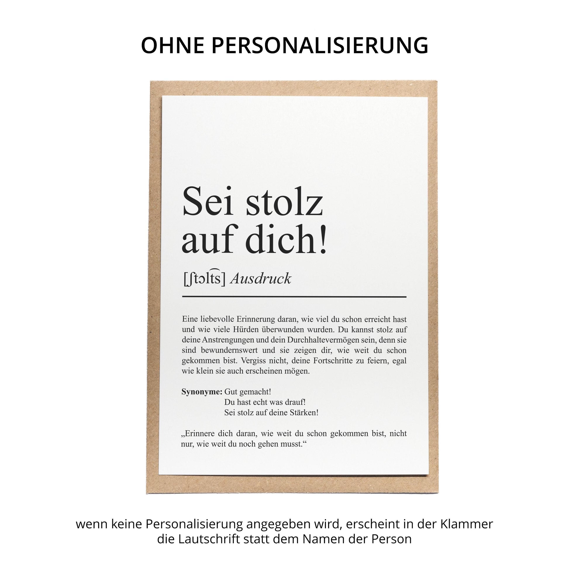 Sei stolz auf dich Definition Karte personaliserbar mit Namen Mutmacher Karte Affirmation Karte für Kinder Motivationskarte Freundschaft