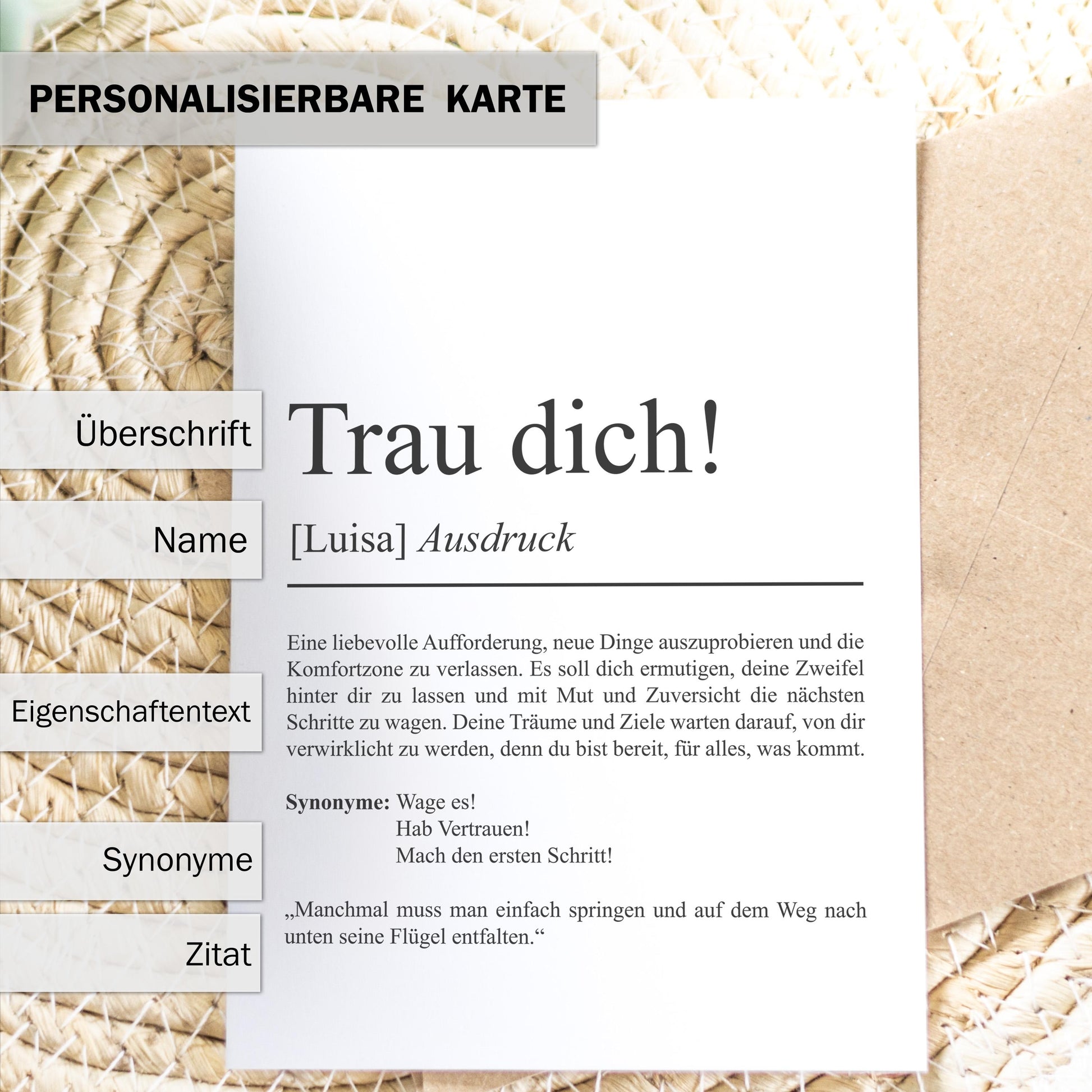 Trau dich Definition Karte personaliserbar mit Namen Mutmacher Karte Affirmation Karte für Kinder Motivationskarte Freundschaft