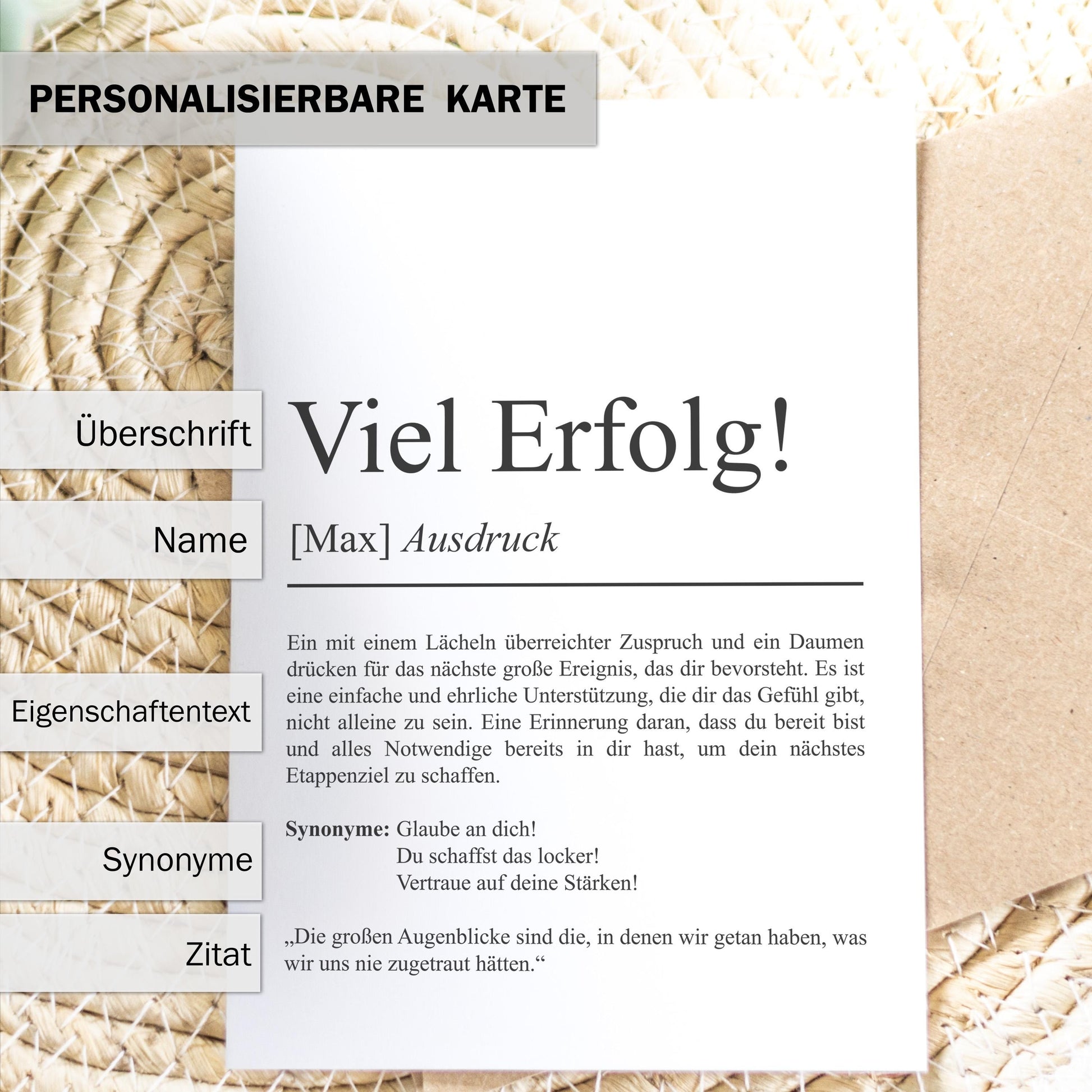 Viel Erfolg Definition Karte personaliserbar mit Namen Mutmacher Karte Affirmation Karte für Kinder Motivationskarte Freundschaft