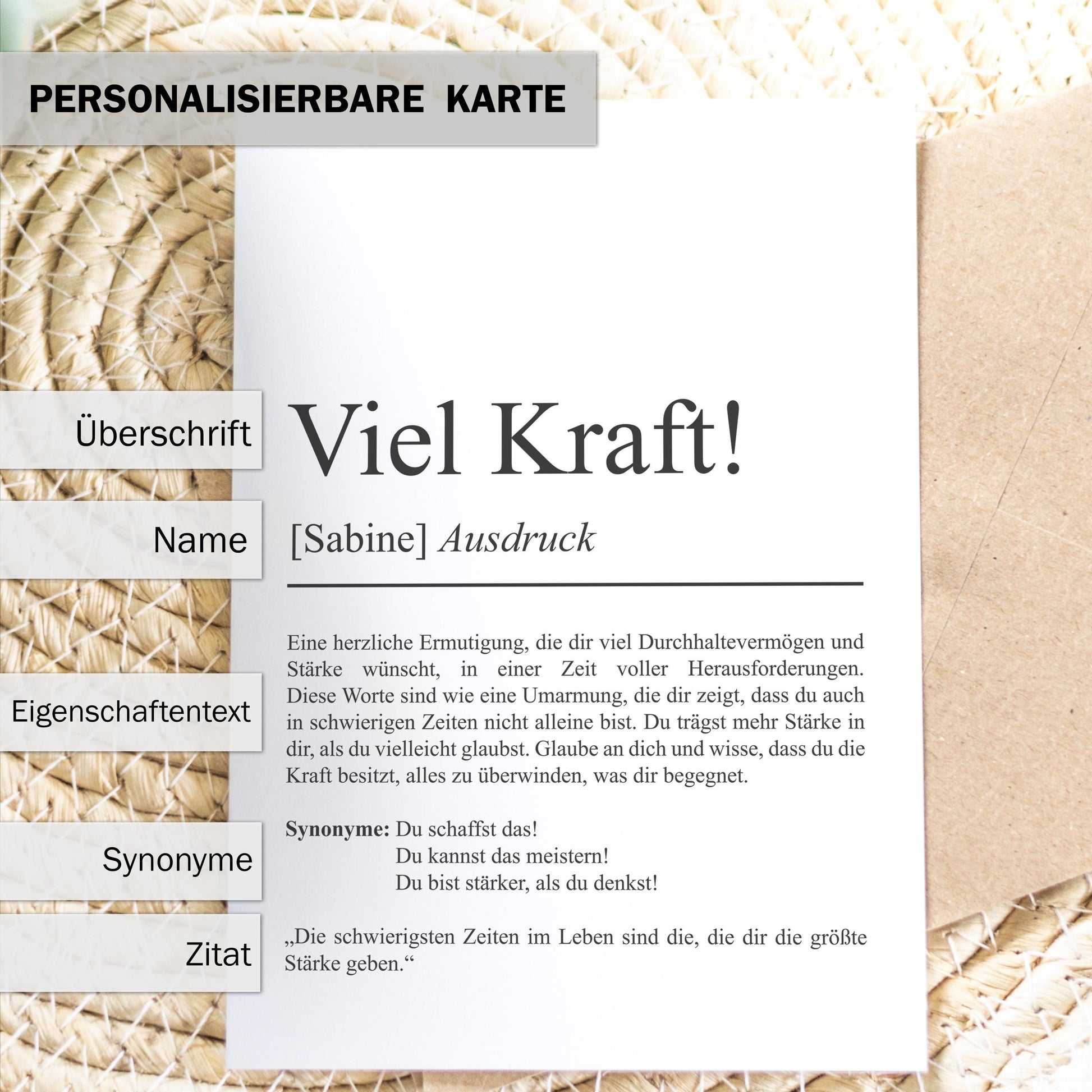 Viel Kraft Definition Karte personaliserbar mit Namen Mutmacher Karte Affirmation Karte Trauerkarte Freundschaft