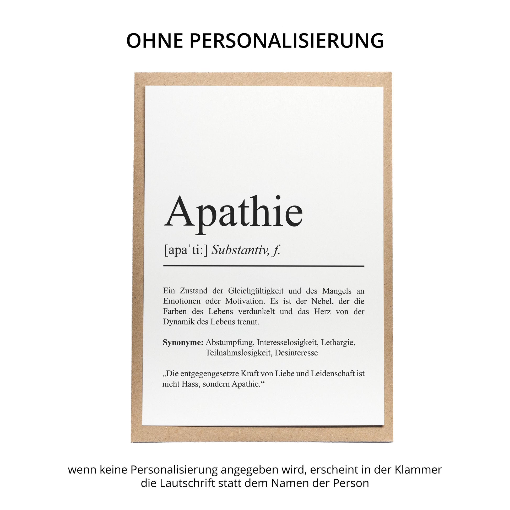 Apathie Definition Karte personaliserbar Emotionen Mutmacher Karte Spirituelle Karte Motivationskarte