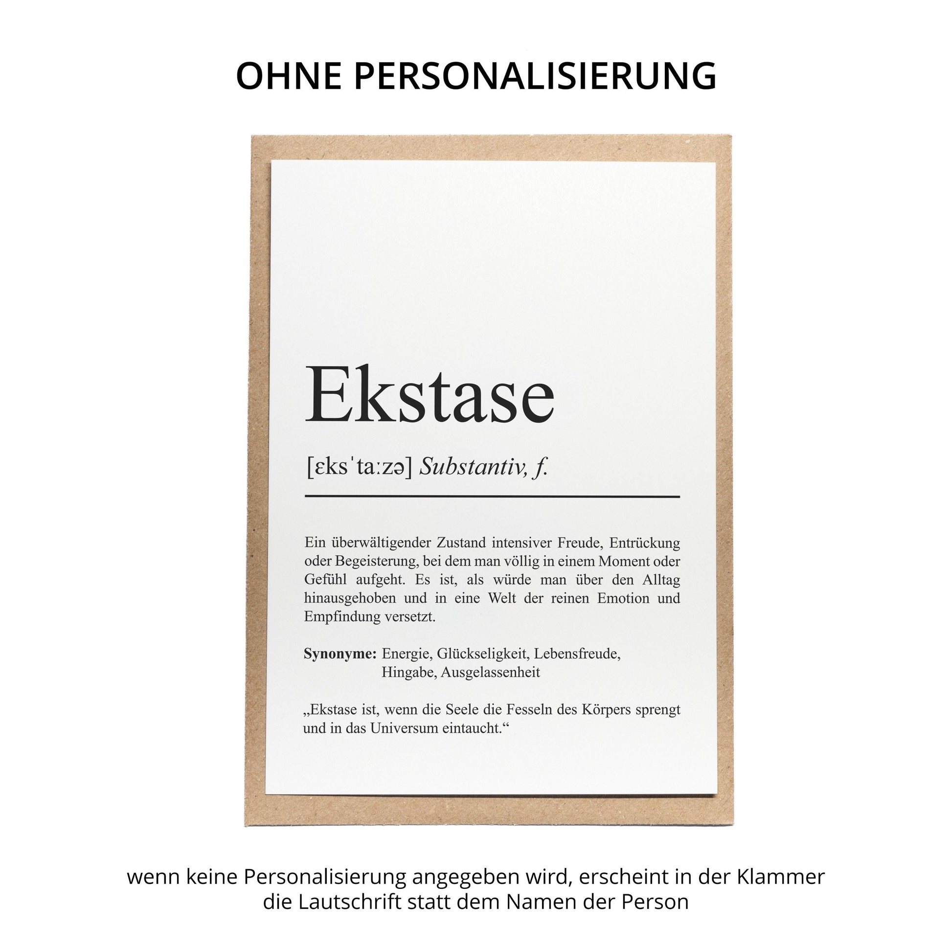 Ekstase Definition Karte personaliserbar Emotionen Mutmacher Karte Spirituelle Karte Motivationskarte
