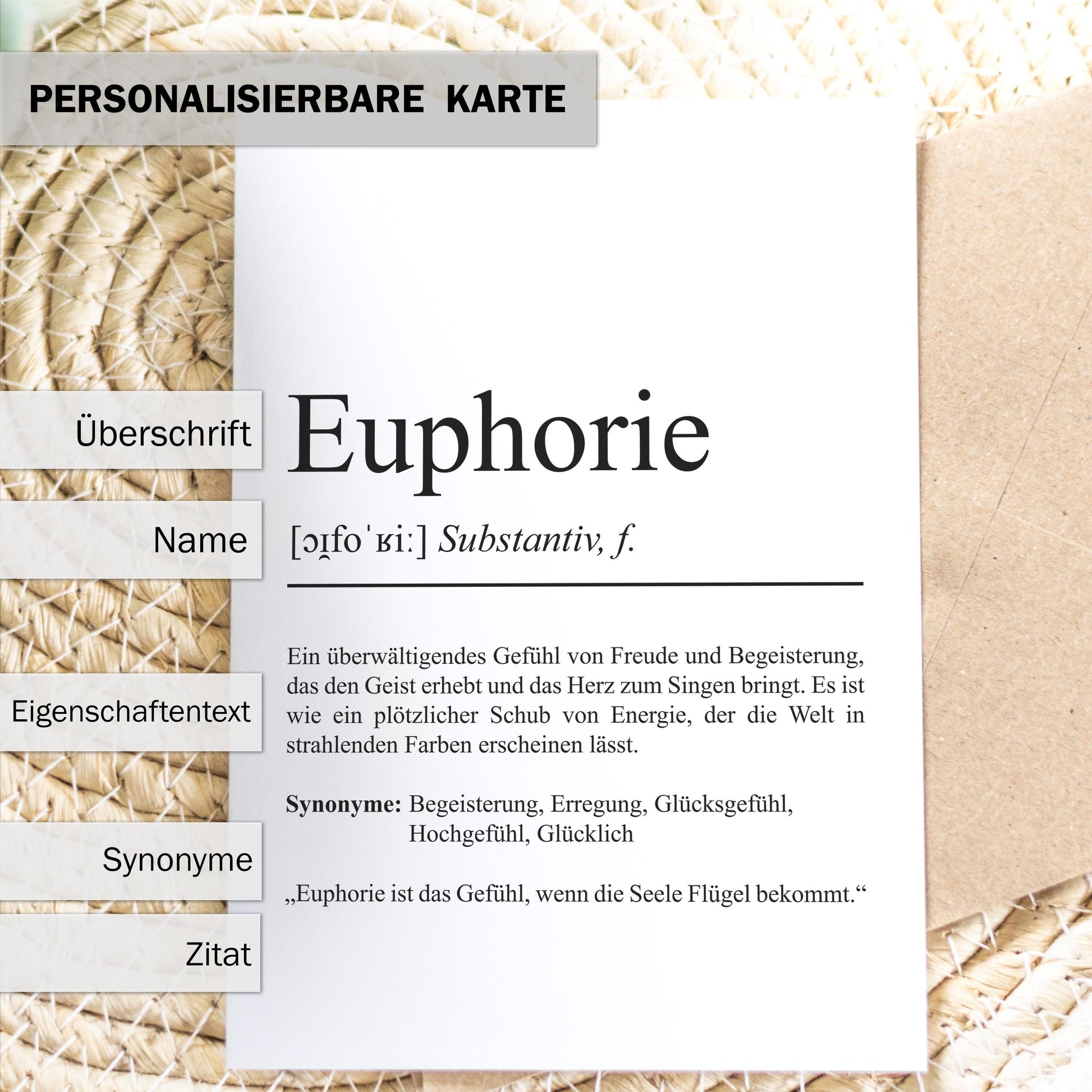Euphorie Definition Karte personaliserbar Emotionen Mutmacher Karte Spirituelle Karte Motivationskarte