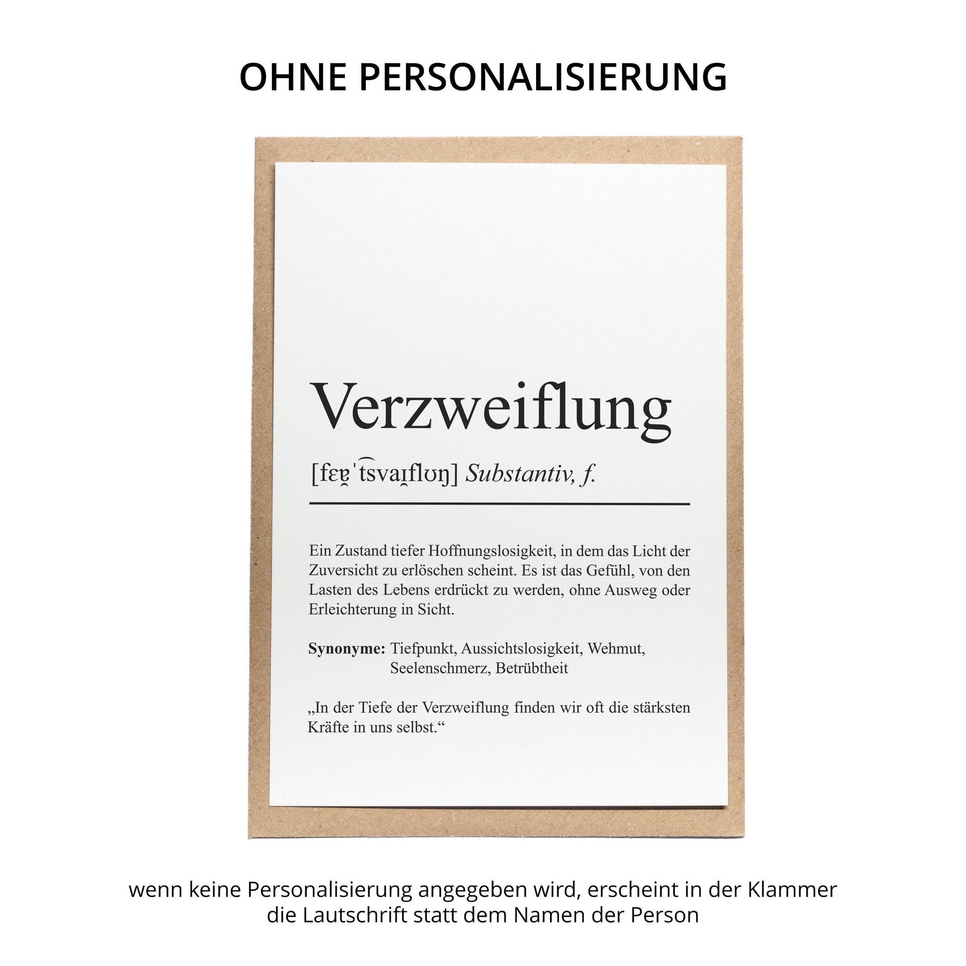 Verzweiflung Definition Karte personaliserbar Emotionen Mutmacher Karte Spirituelle Karte Motivationskarte